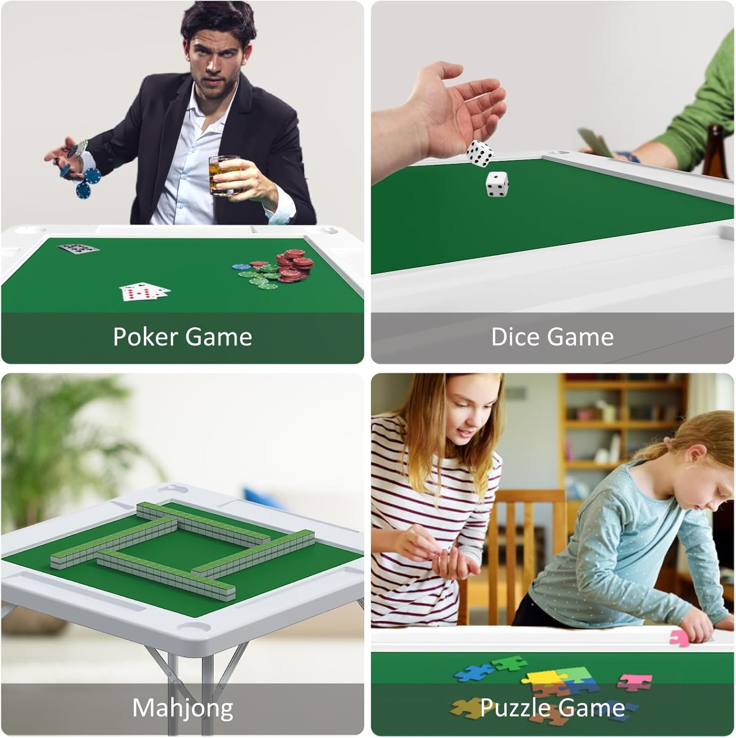 35.4" Square Folding Card Table - Chip Trays and Cup Holders - Image 7