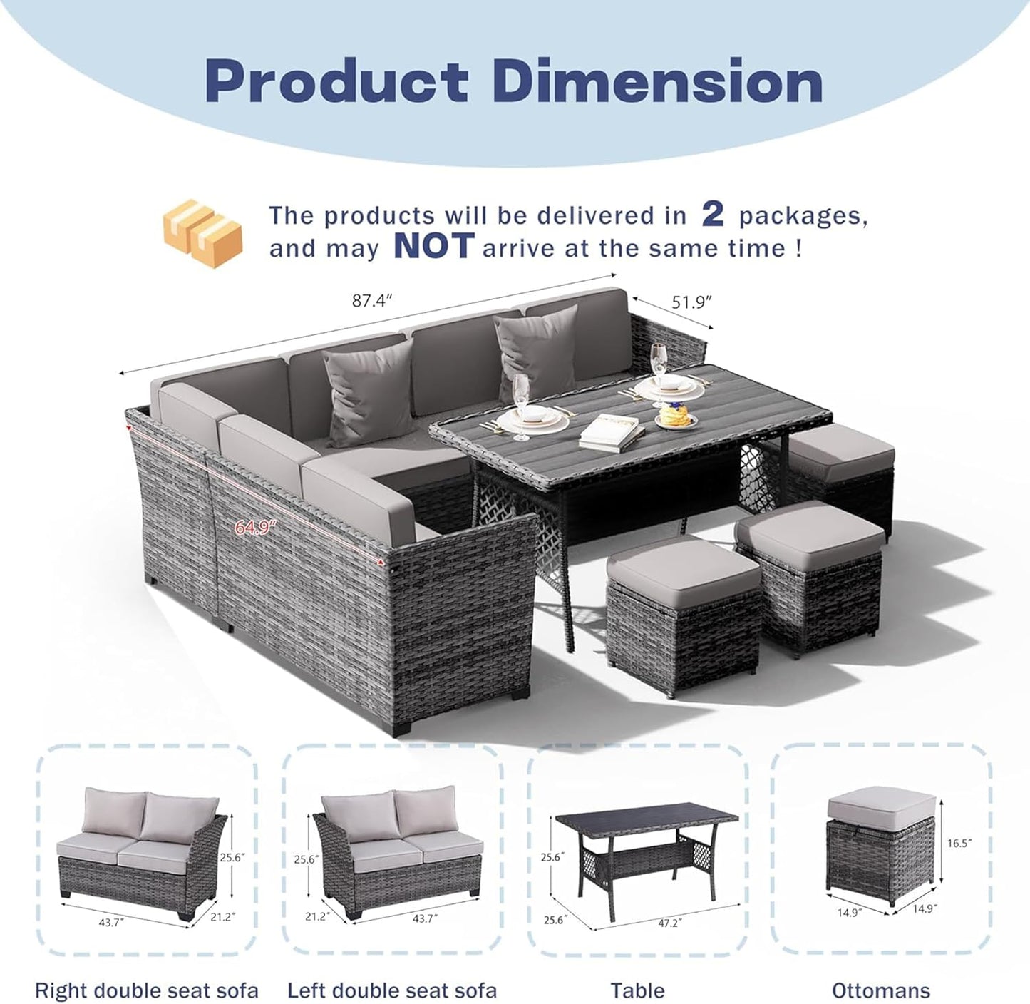 7 Pieces Patio Dining Sets - 6227LG -2 - Image 2
