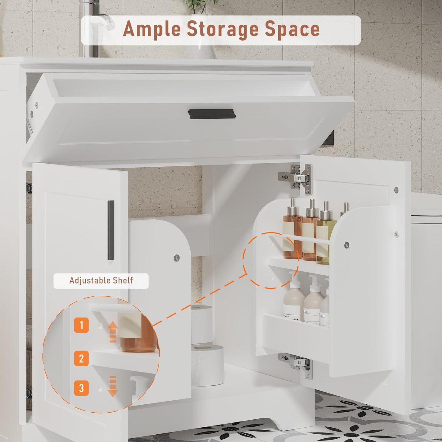 Bathroom Vanity with Ceramic Sink (30 Inch, Cabinet ONLY, White) - Image 5
