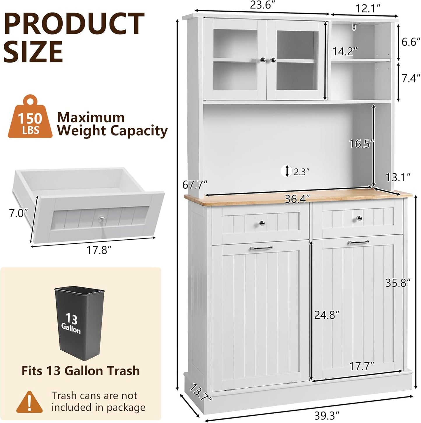 68.4" Kitchen Pantry Storage Cabinet - White - Image 3