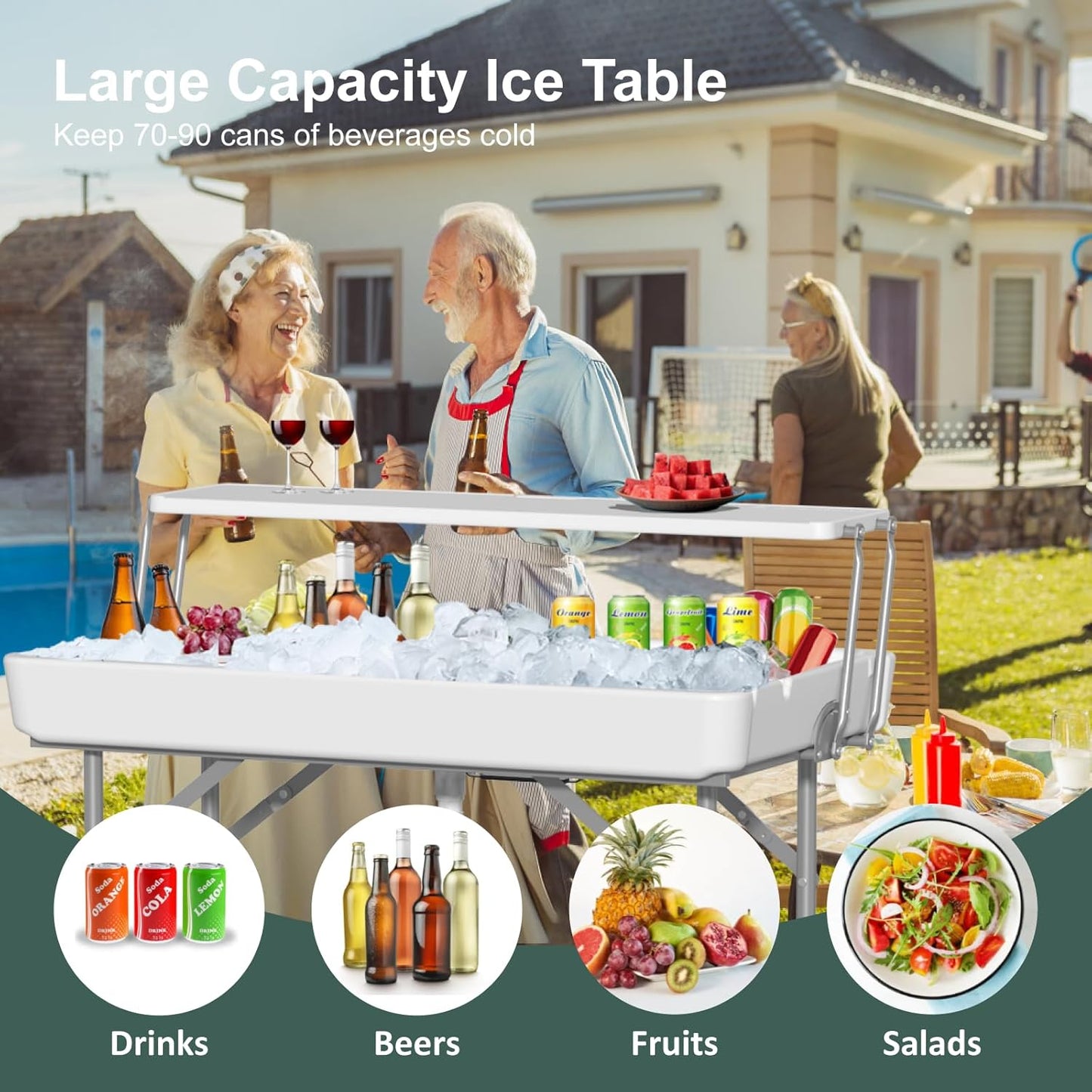 Ice Cooler Table with Drain, Two-Tier Plastic Folding Tables - Image 4