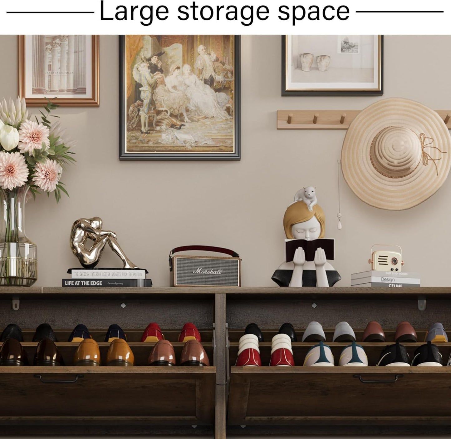Shoe Cabinet with 4 Flip Drawers, Narrow Shoe Storage Cabinet - BROWN - Image 7