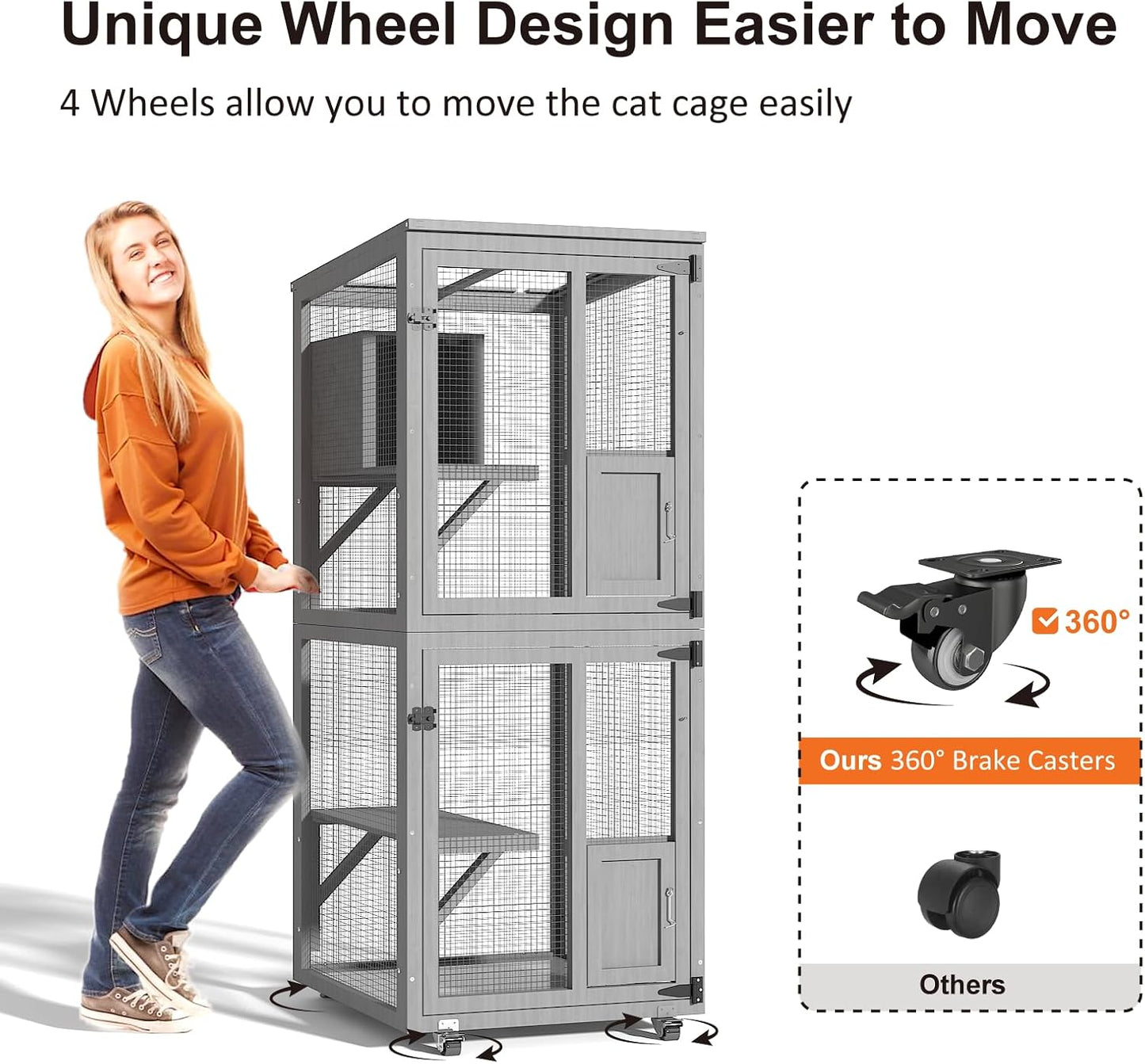 Cat Catio Outdoor Enclosure, 4 Tiers Cat Playen Catio with Wheels - Image 5