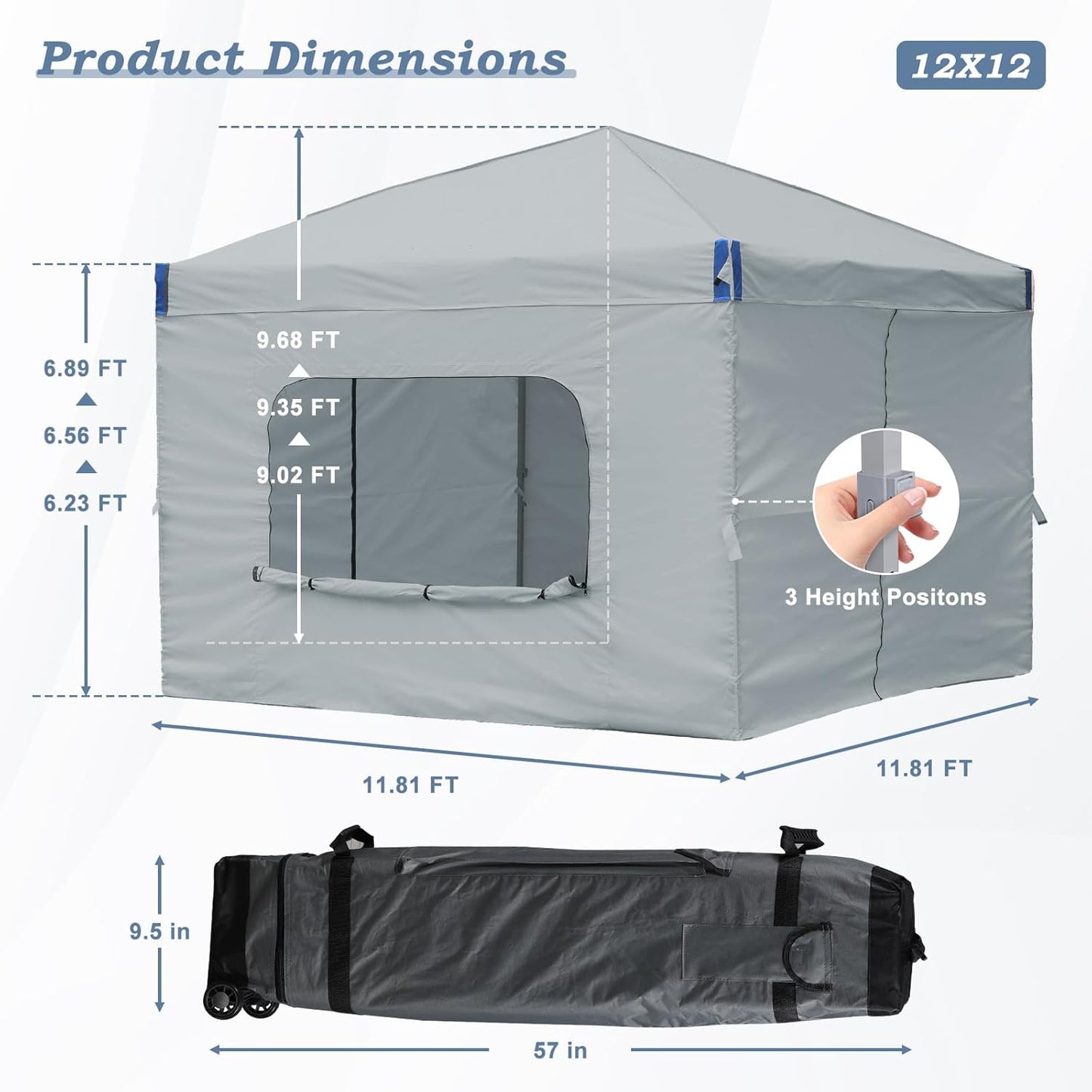 12x12 FT Pop-Up Canopy Tent with Roller Bag and Curtain - Image 2