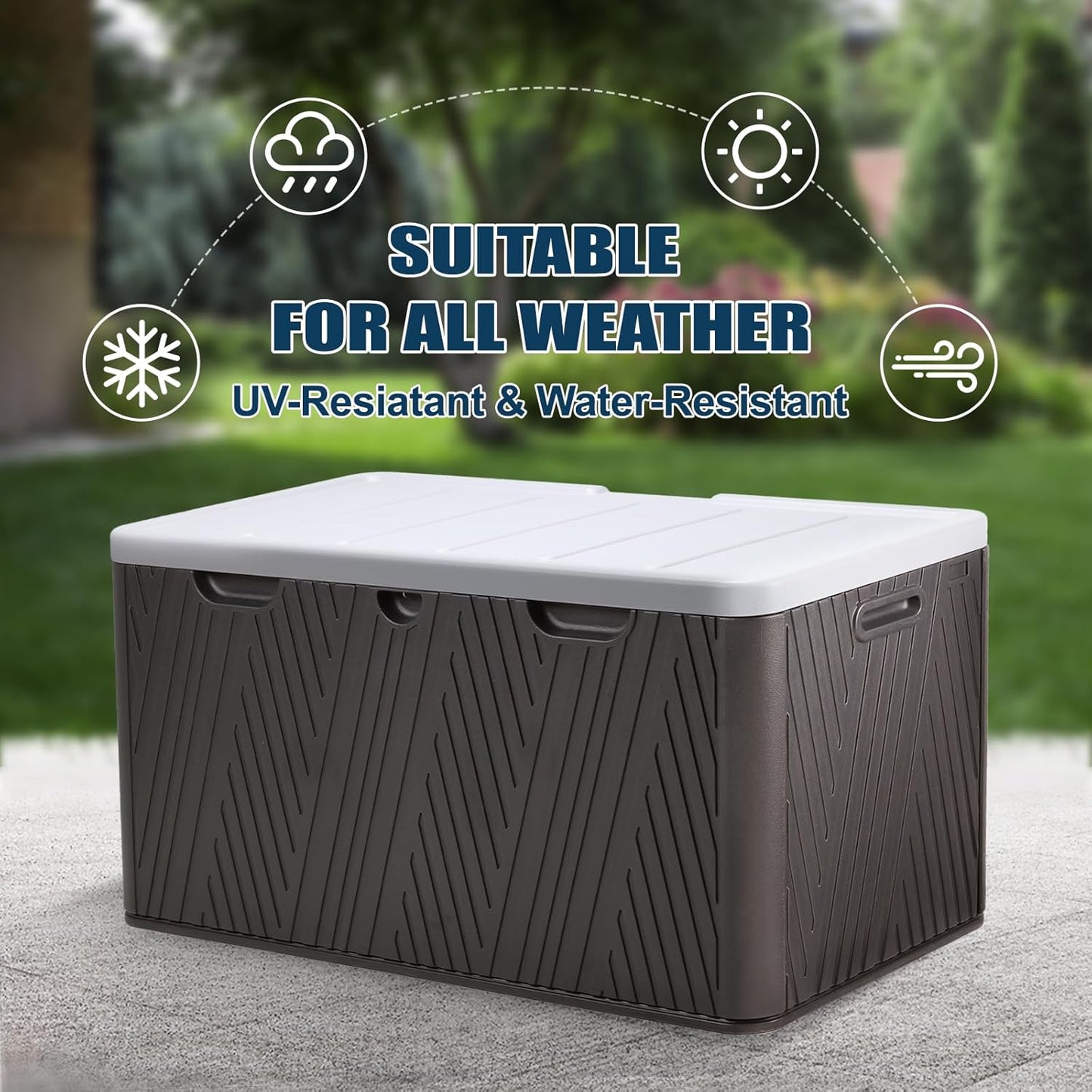 85 Gallon Deck Box, Outdoor Storage Box, Waterproof & Weather-Resistant Lockable, Patio Bench Storage Box for Cushion, Garden Tools - Image 6