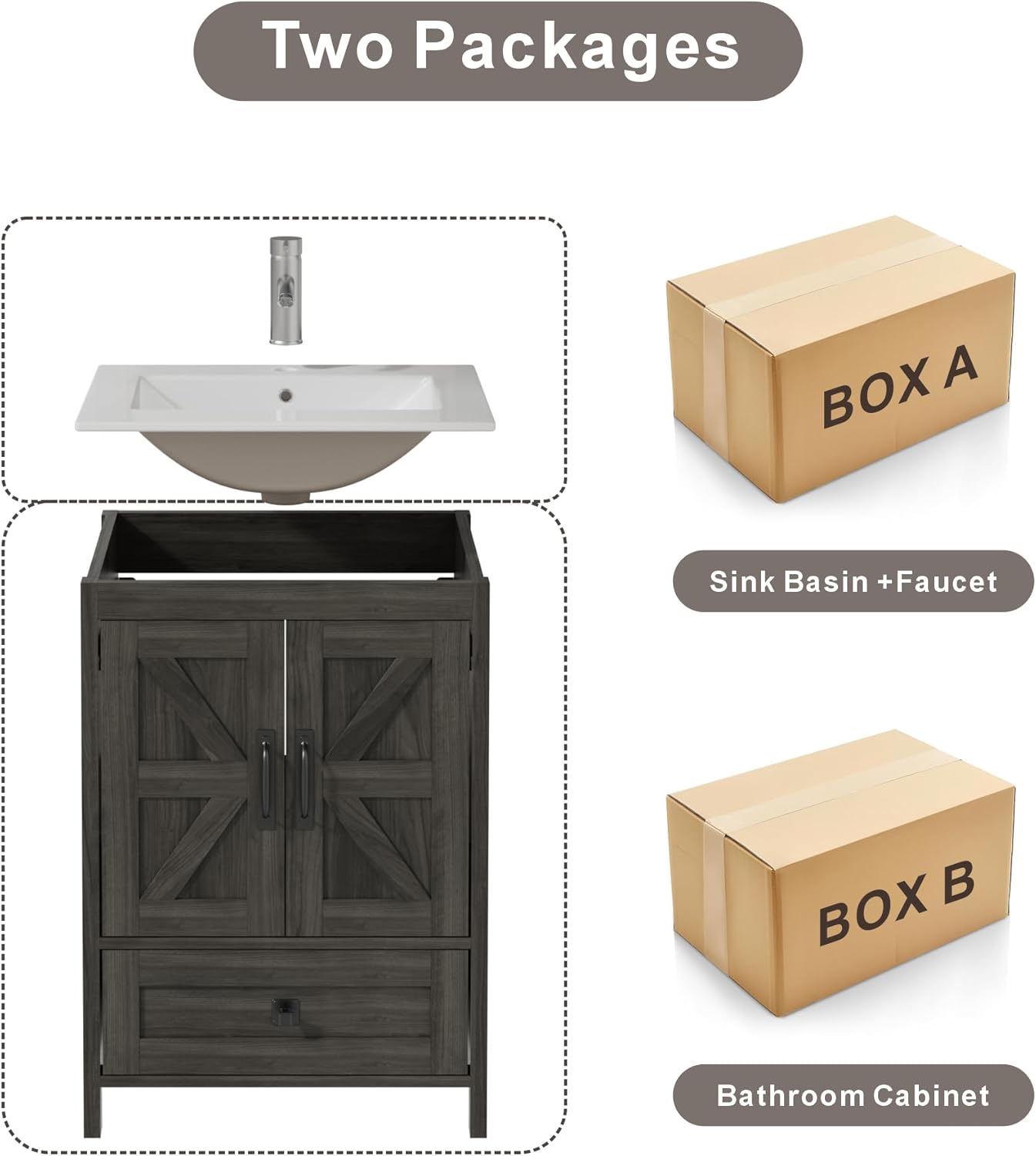 Bathroom Vanity with Ceramic Sink (24 Inch, Cabinet ONLY, Grey) - Image 7