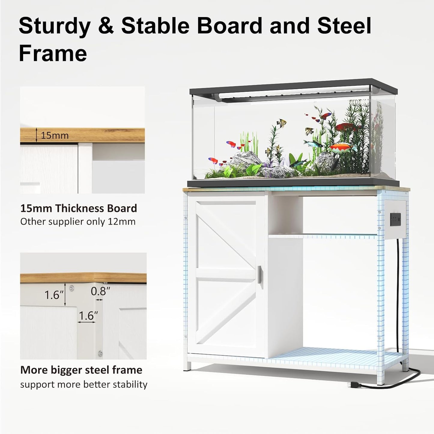 40-50 Gallon Aquarium Stand, Metal Frame Fish Tank Stand with Power Outlets and Wooden Cabinet Storage - Image 3