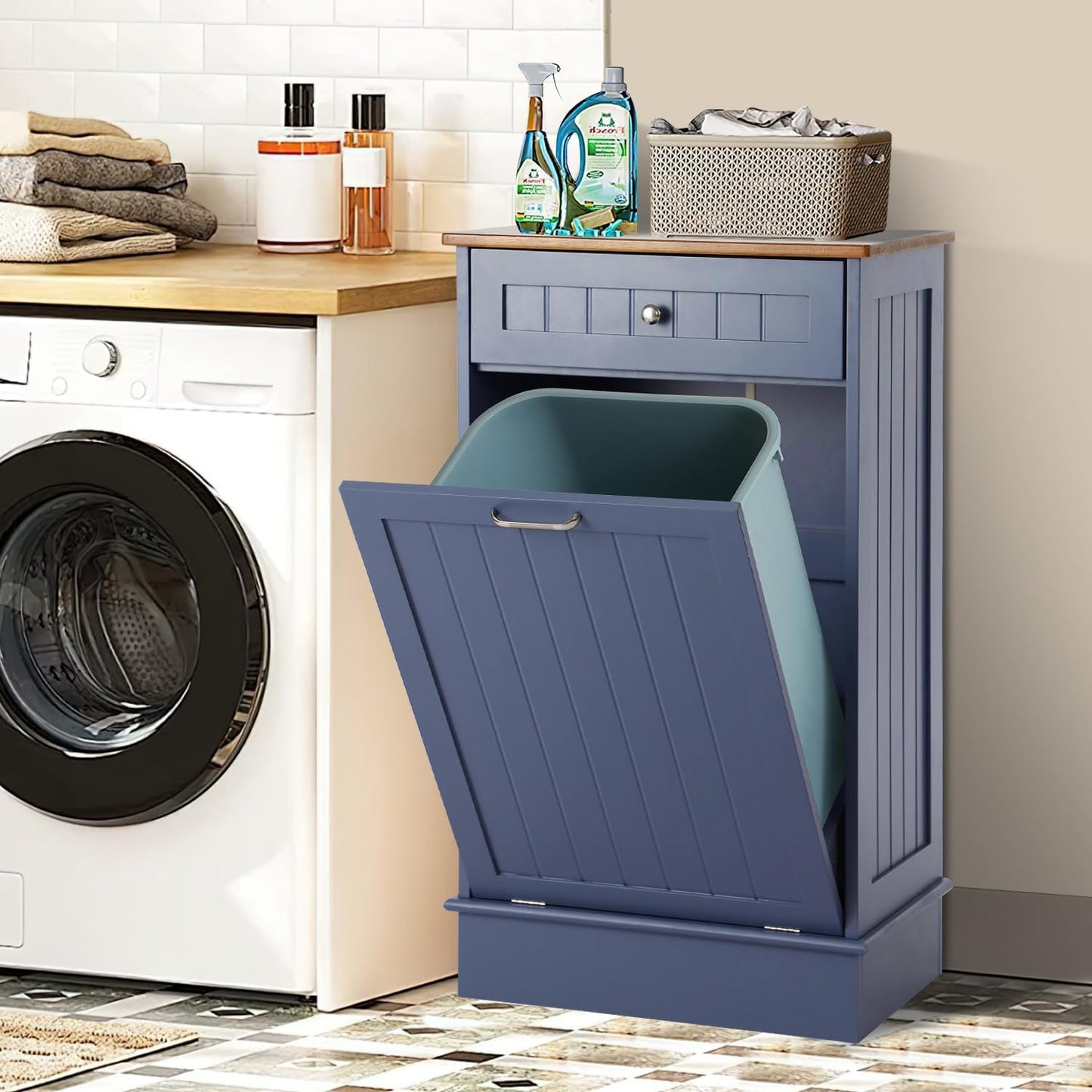 Tilt Out Single Trash Cabinet - HAZE BLUE - Image 6