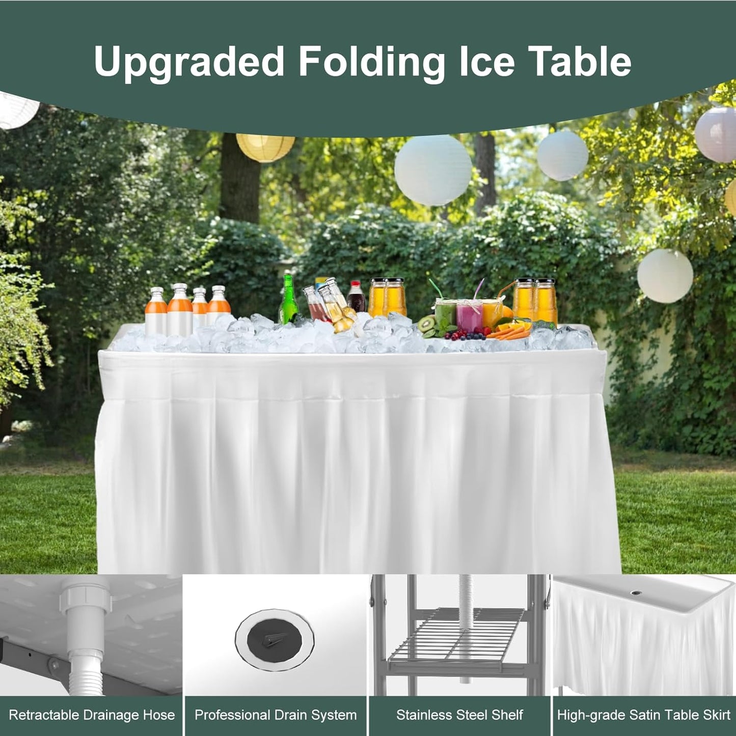 4 Foot Ice Cooler Table, Outdoor Cooler Table with Removable Matching Skirt and Shelf - Image 3