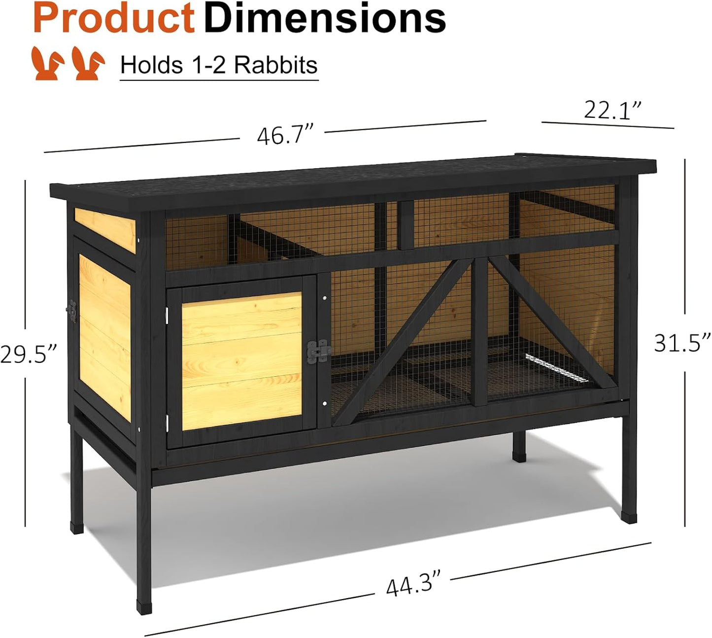46.7" Rabbit Cage Elevated Bunny Cage Indoor - Image 2