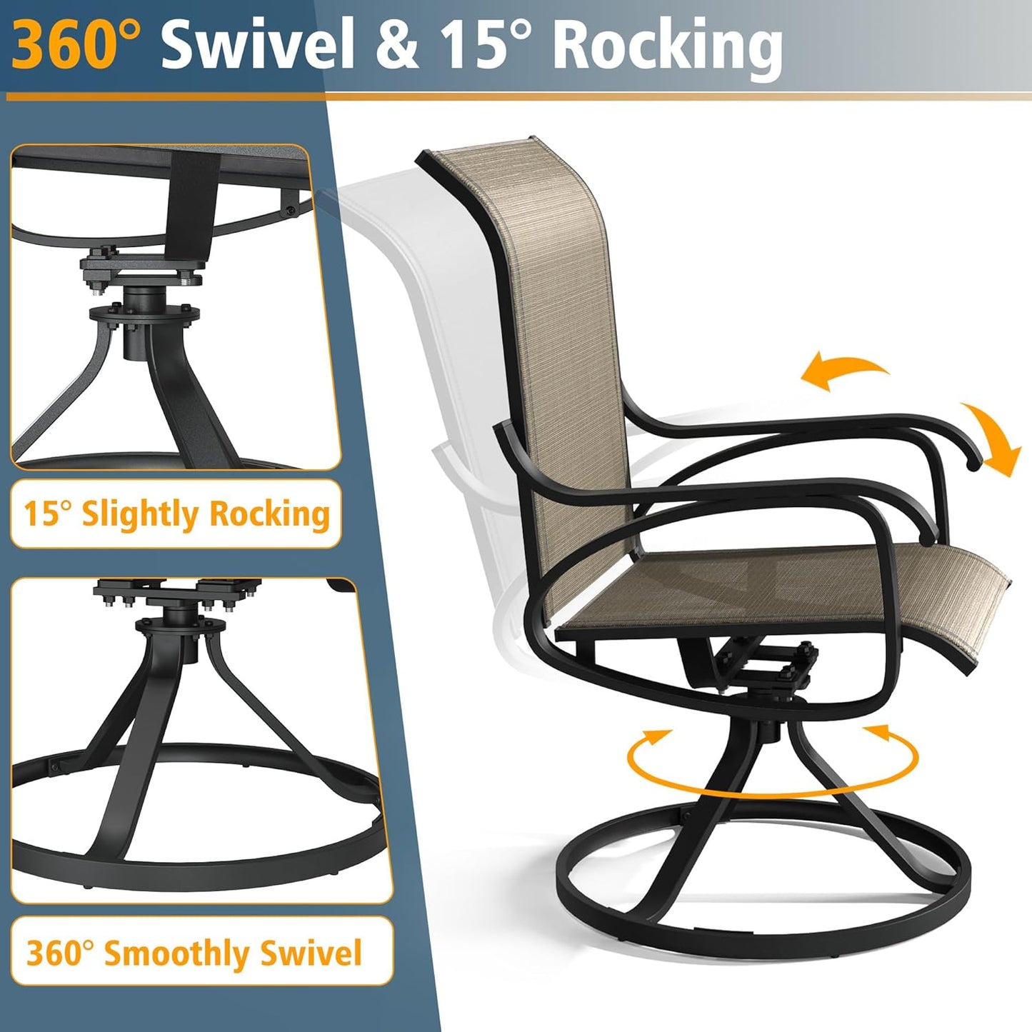 Patio Swivel Chair Set of 2 - Brown - Image 6