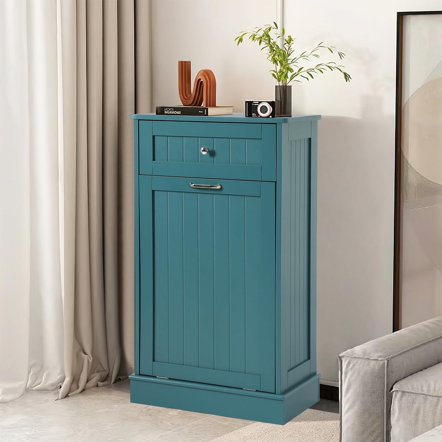 Tilt Out Single Trash Cabinet - TEAL BLUE - Image 3
