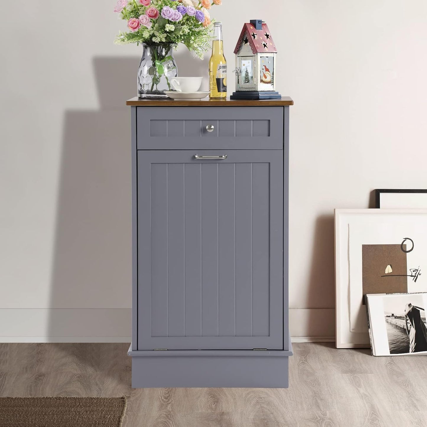 Tilt Out Single Trash Cabinet - GRAY - Image 9