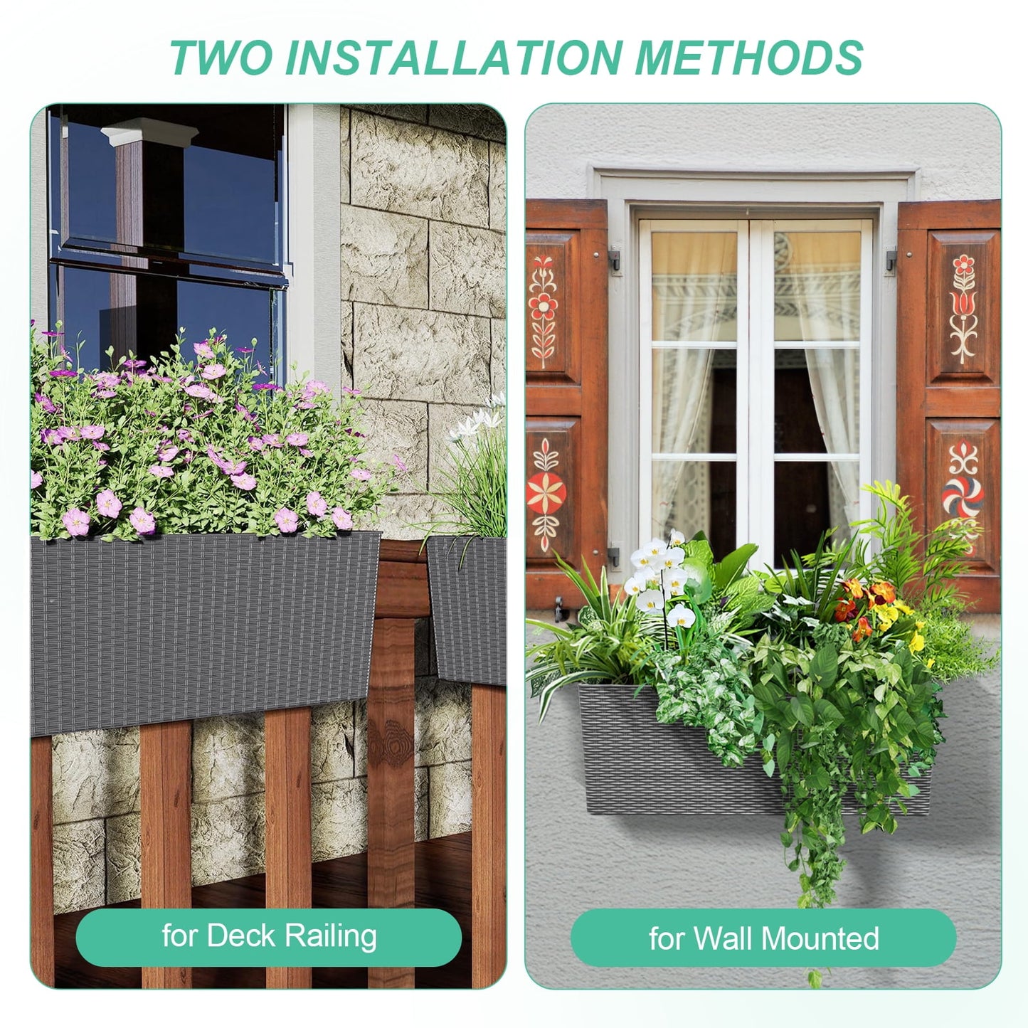 4 Pcs/ 19" Rectangular Flower Window Box Planter - Grey - Image 8