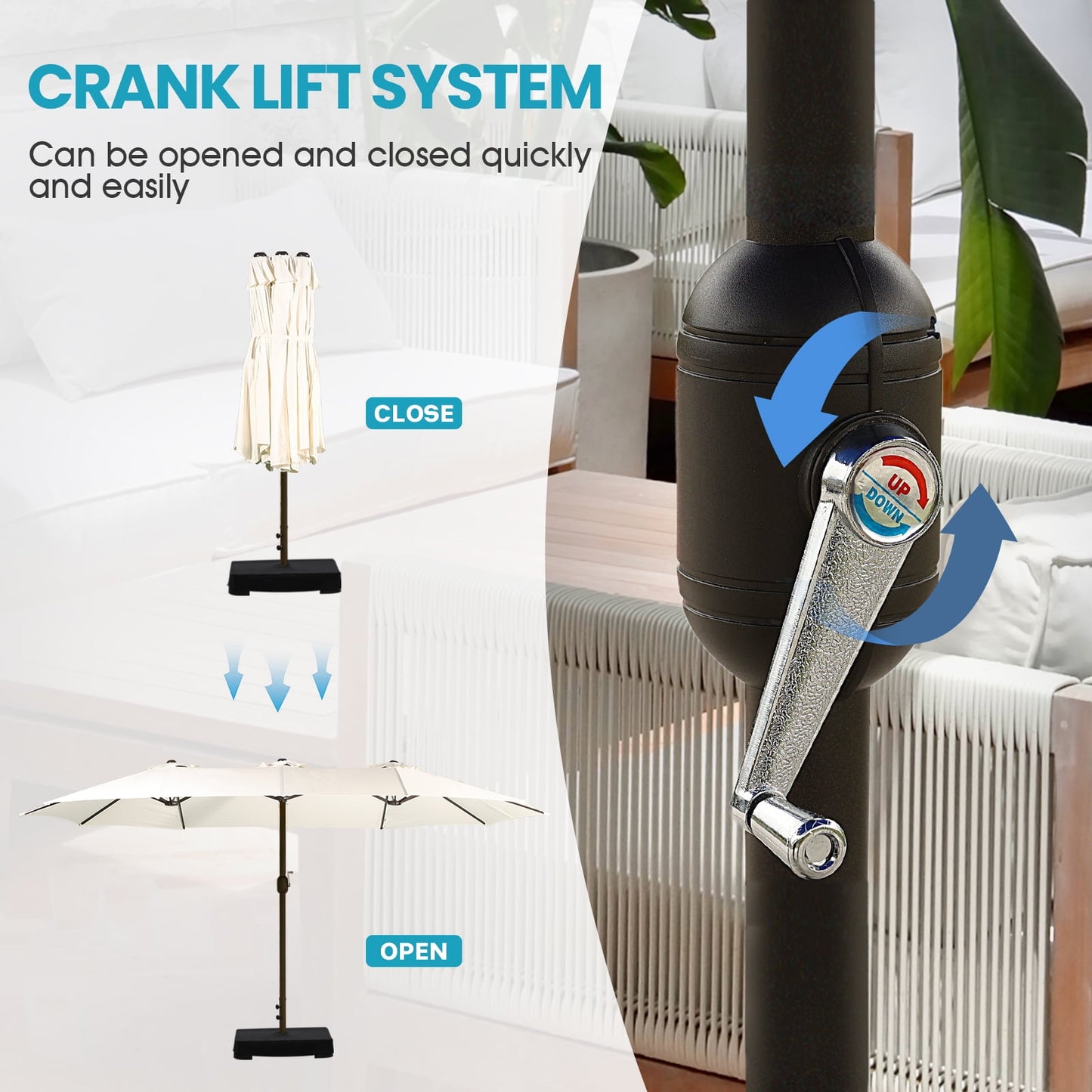15 ft. Patio Double Sided Umbrella Outdoor with Base Stand Beige - Image 3