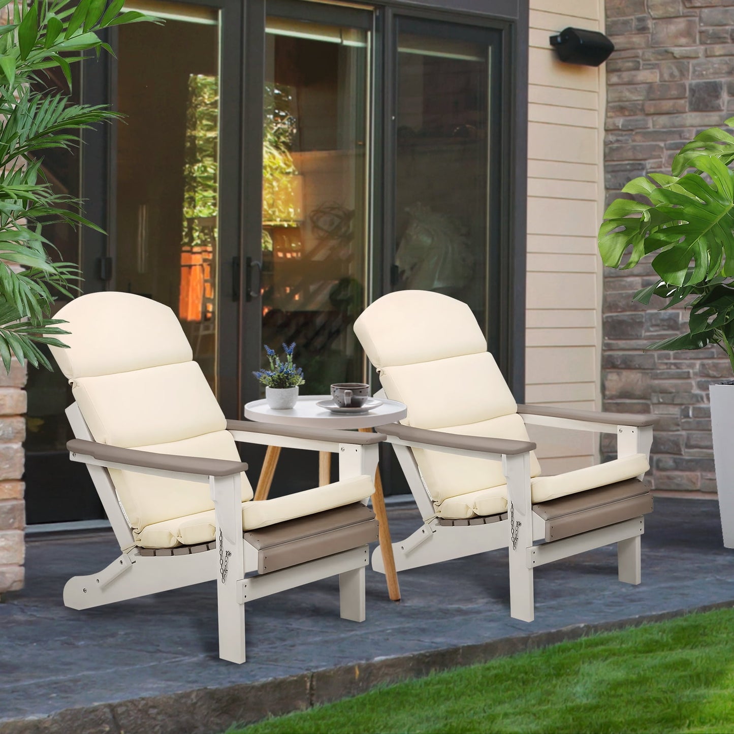2 SET/ High-Back Adirondack Chair Cushion - Cream Yellow - Image 5