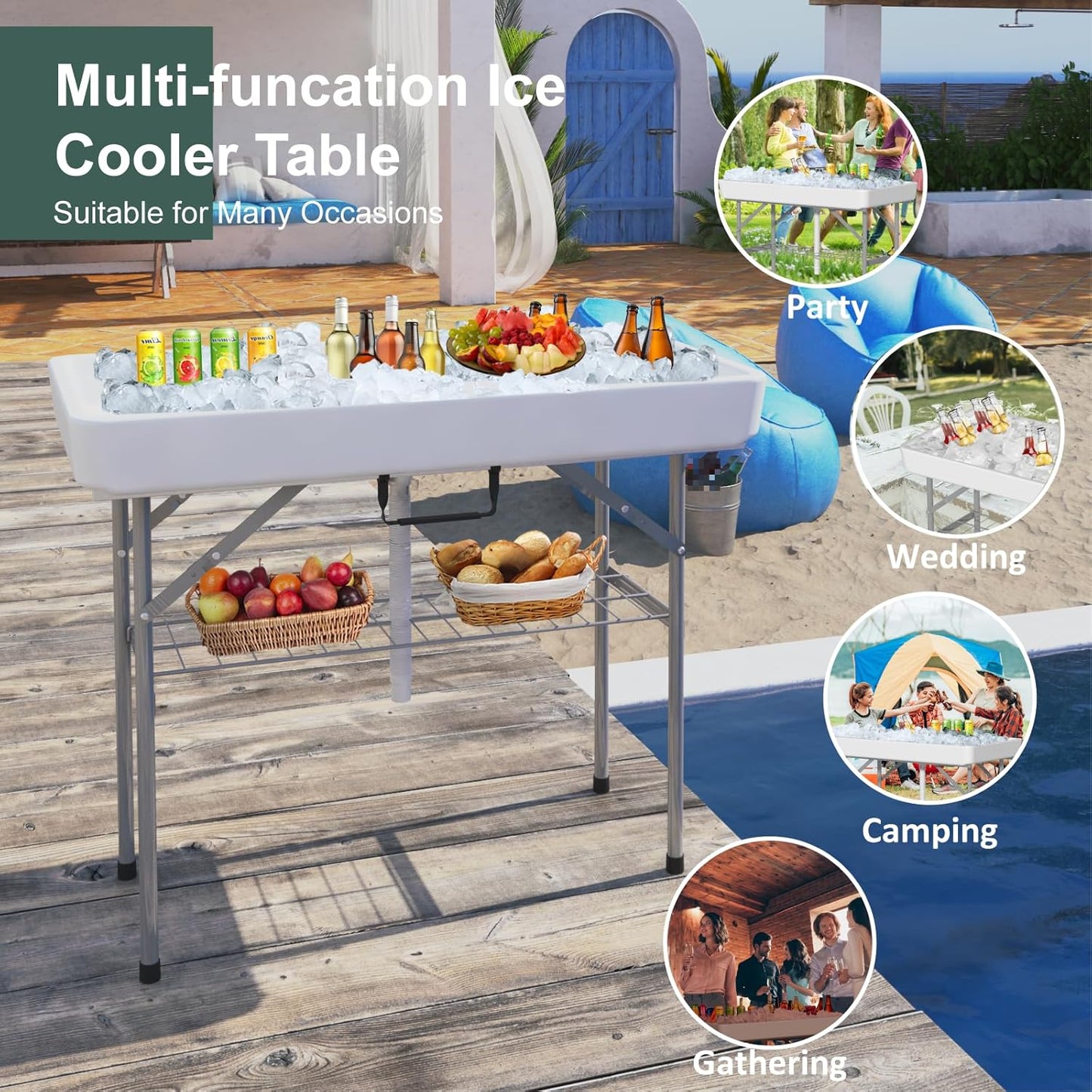 4 Foot Ice Cooler Table, Outdoor Cooler Table with Removable Matching Skirt and Shelf - Image 6
