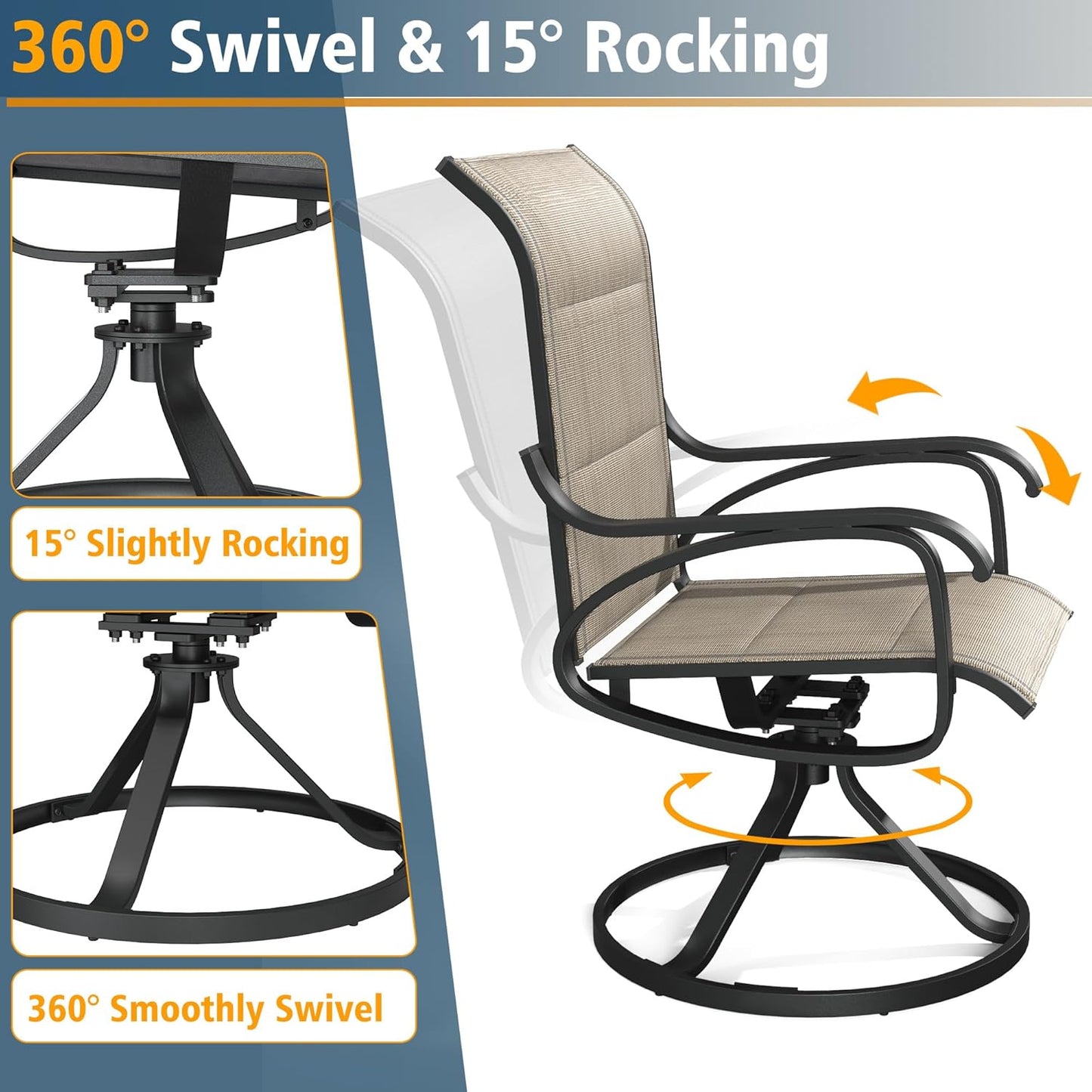 Patio Swivel Chair Set of 2, All-Weather Swivel Rocker Chair with interlayer, High Back Outdoor Dining Chairs - Image 6