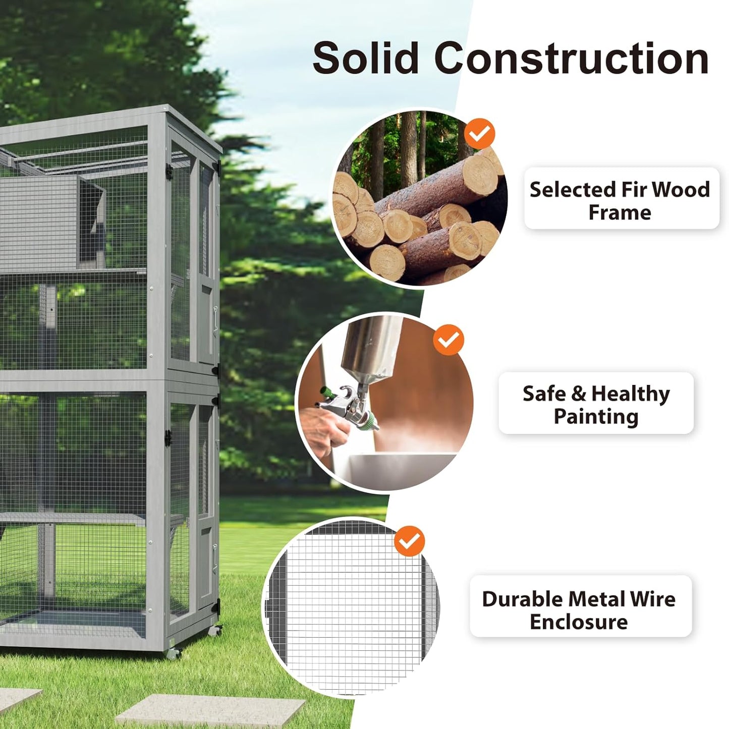 Cat Catio Outdoor Enclosure, 4 Tiers Cat Playen Catio with Wheels - Image 8
