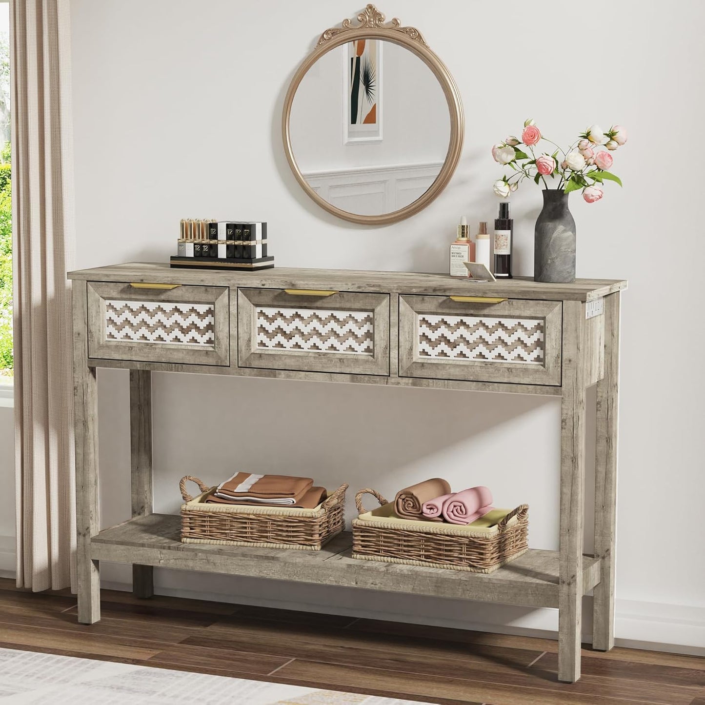 Entryway Table with 3 Drawers (Grey) - Image 9