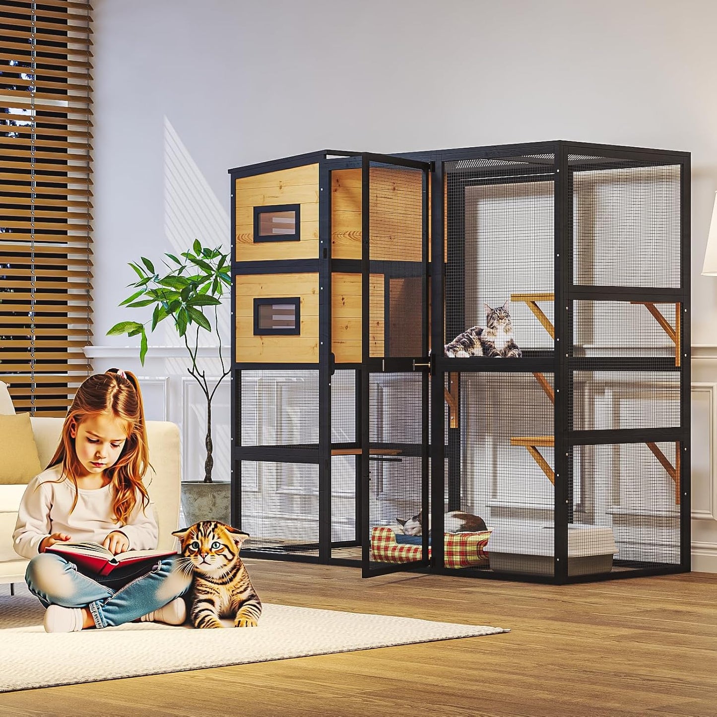 Large Indoor Cat Catio, 4 Tier Outdoor Cat Enclosures House for Cats - Image 7