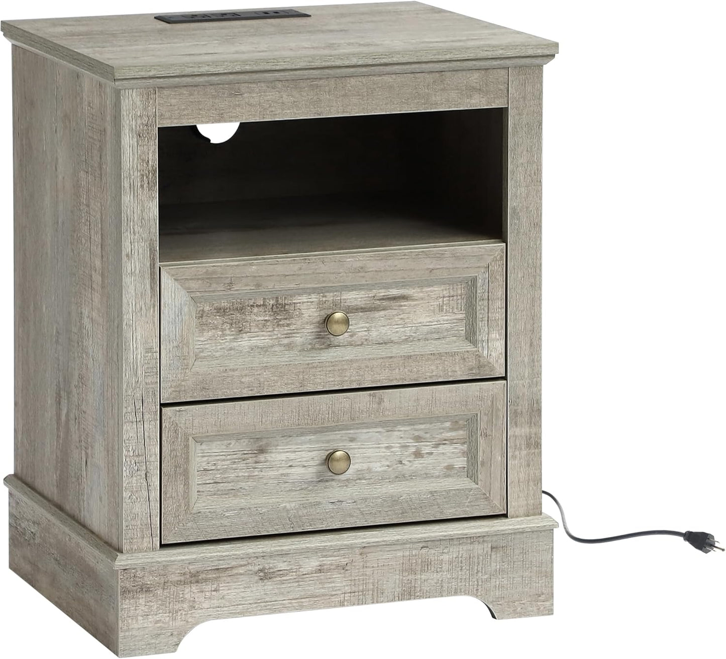 Farmhouse Night Stand with 2 Drawers with Charge - Set of 2 -Grey - Image 8