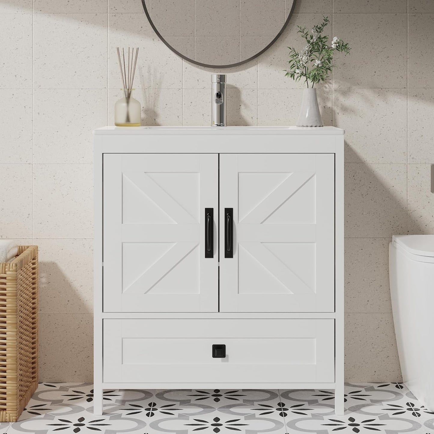 Bathroom Vanity with Ceramic Sink (30 Inch, Cabinet ONLY, White) - Image 9