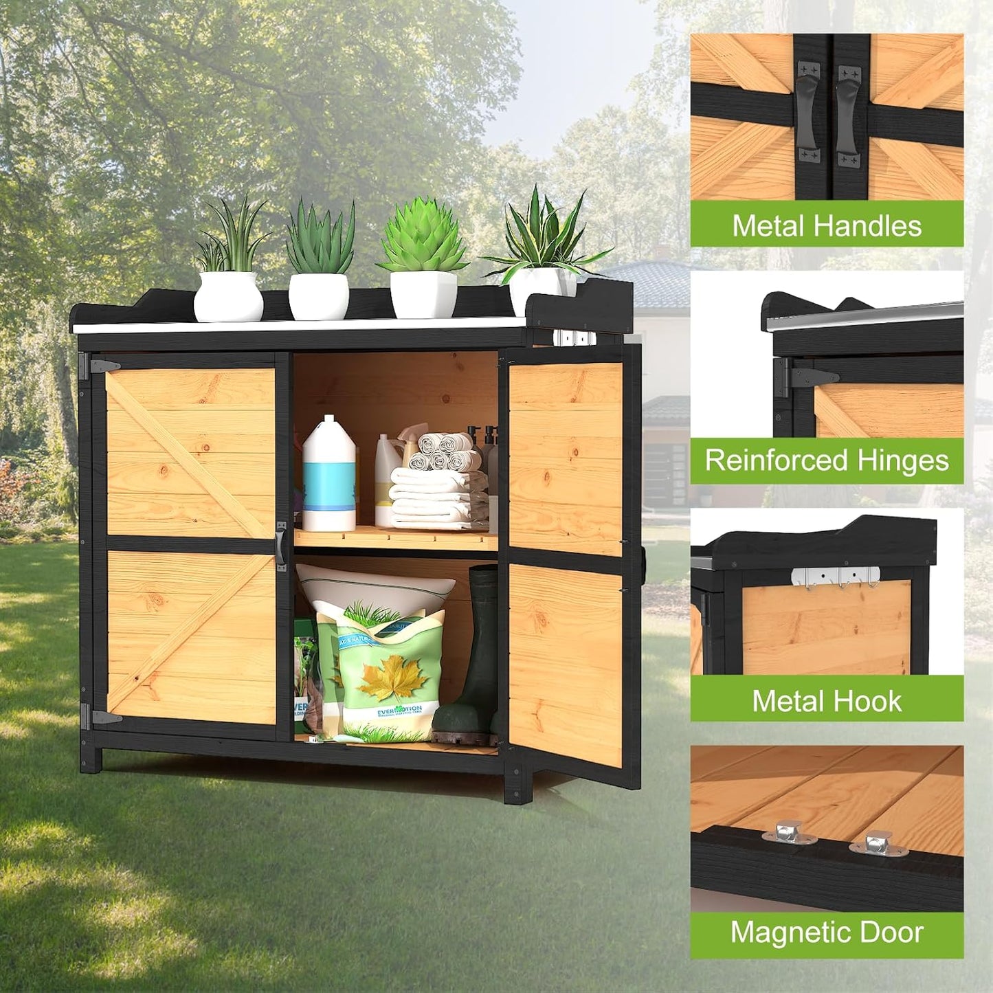 Outdoor Storage Cabinet with Metal Table Top - Image 6