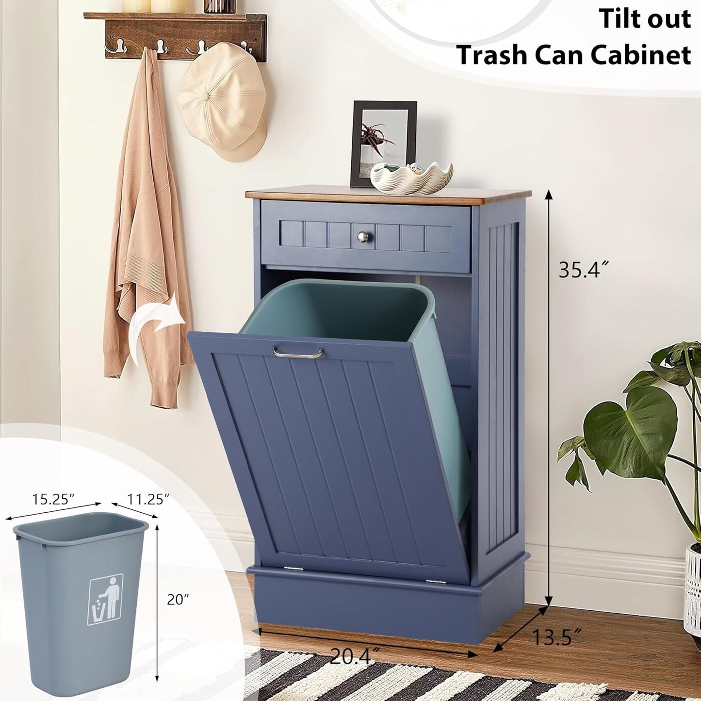 Tilt Out Single Trash Cabinet - HAZE BLUE - Image 3