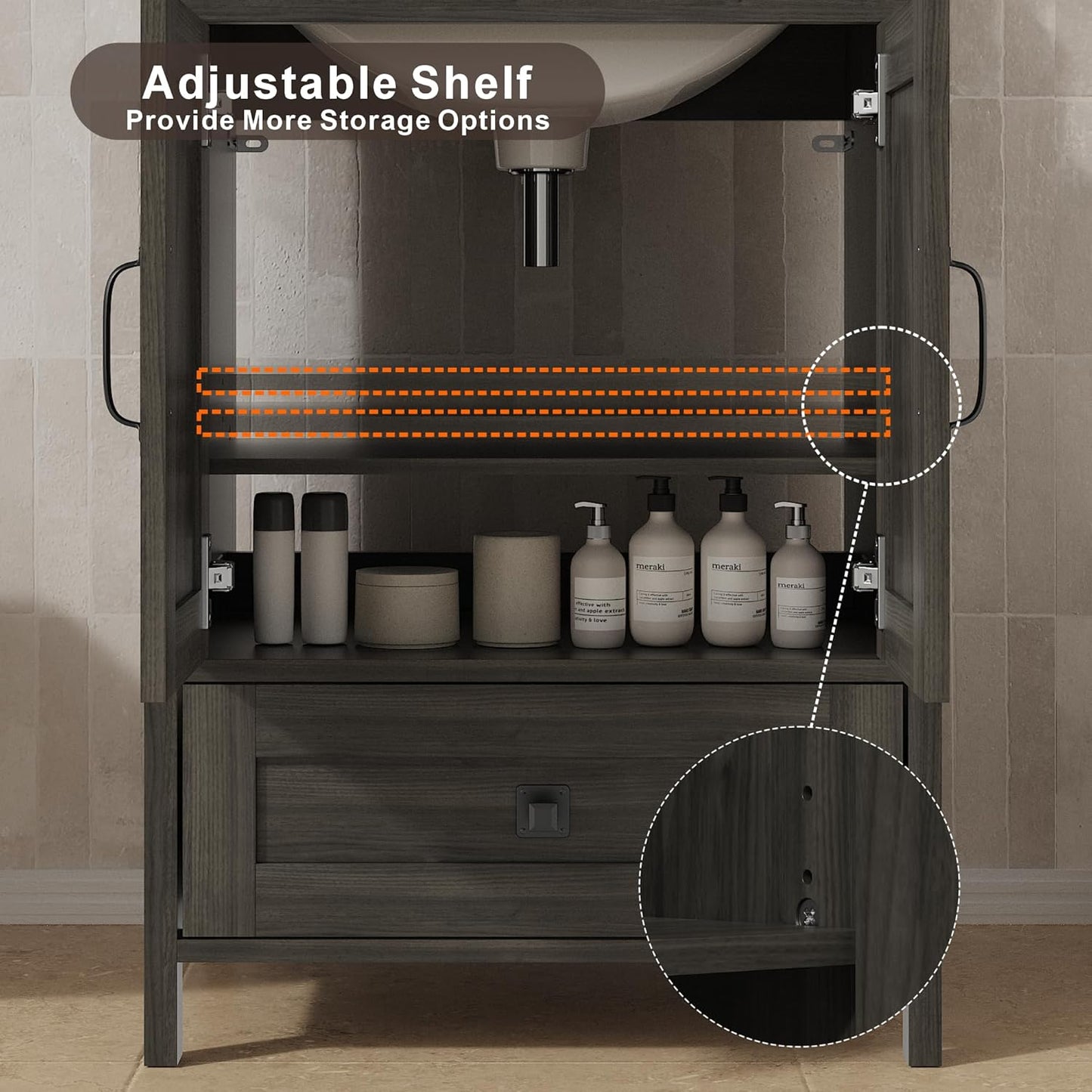 Bathroom Vanity with Ceramic Sink (24 Inch, Cabinet ONLY, Grey) - Image 3