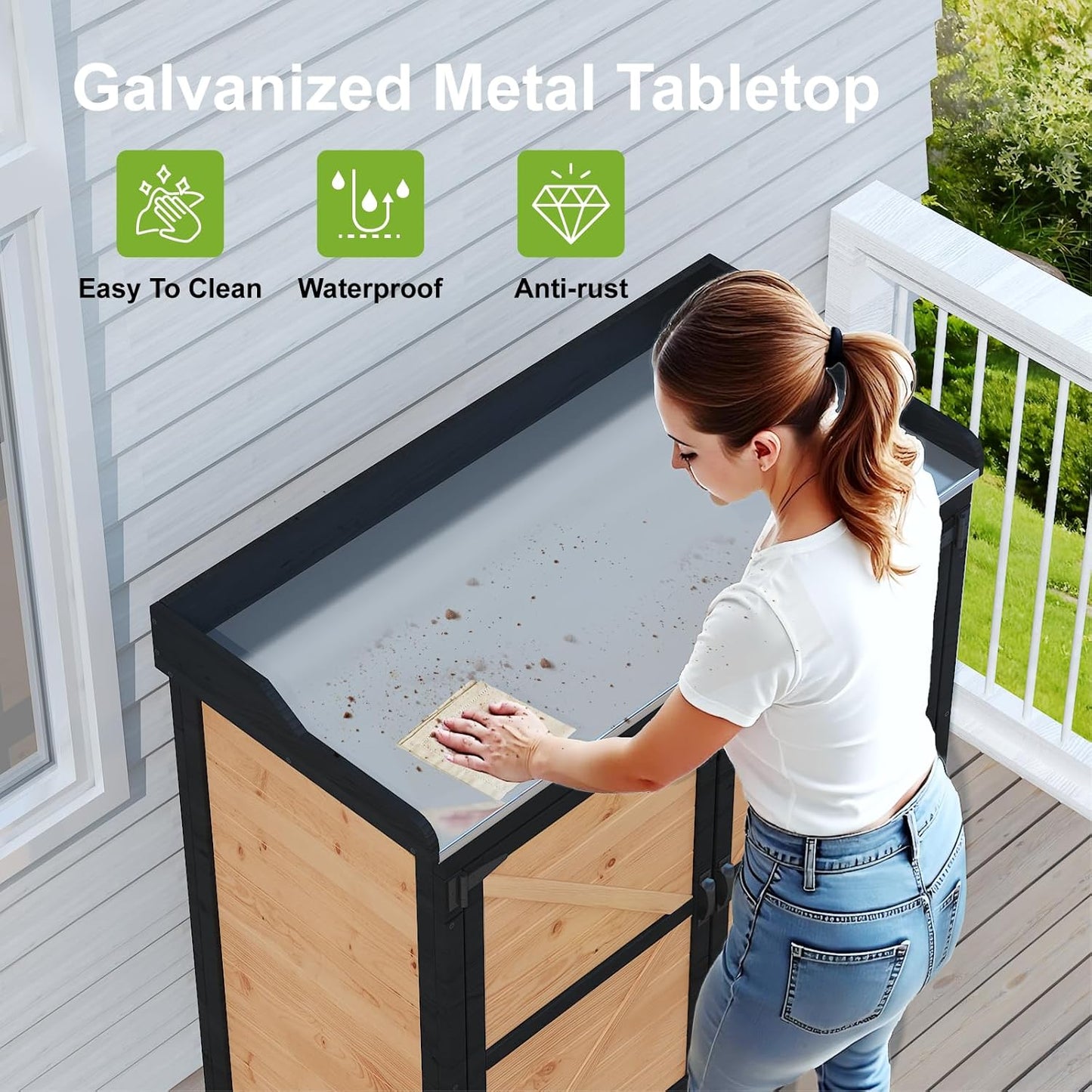 Outdoor Storage Cabinet with Metal Table Top - Image 5