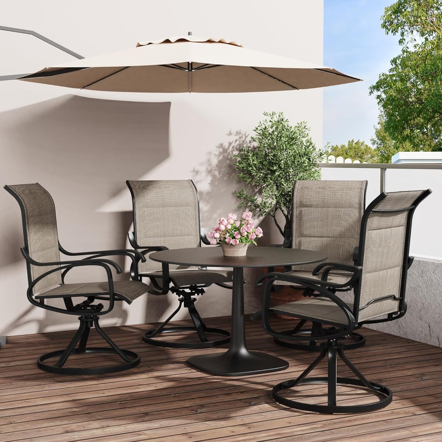 Patio Swivel Chair Set of 2, All-Weather Swivel Rocker Chair with interlayer, High Back Outdoor Dining Chairs - Image 7