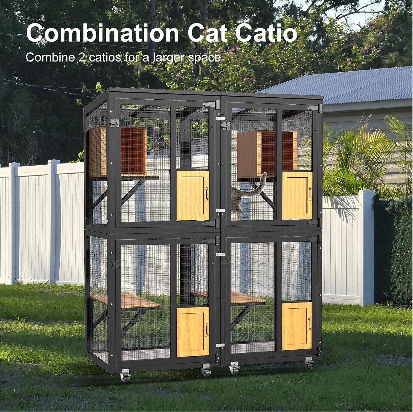 Cat Catio Outdoor Enclosure, 4 Tiers Cat Playen Catio with Wheels - Image 6