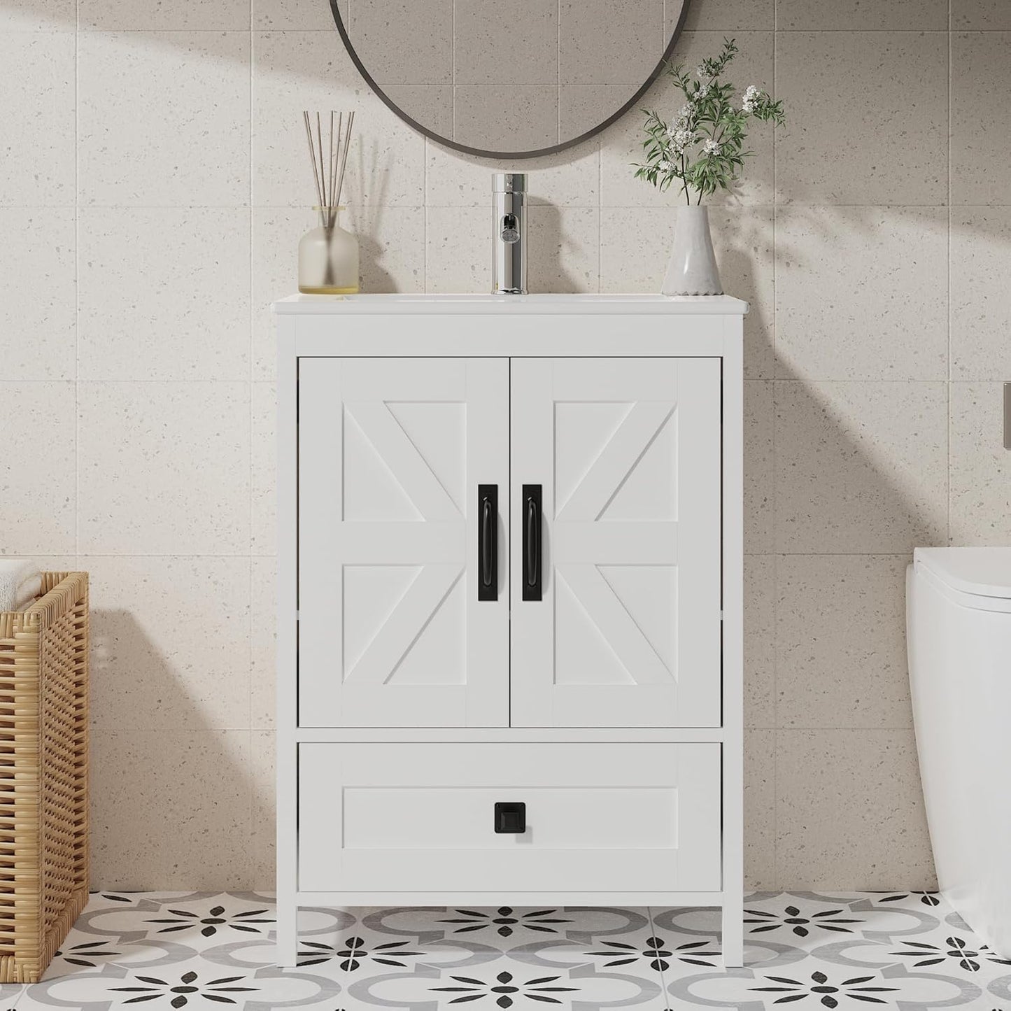 Bathroom Vanity with Ceramic Sink (24 Inch, Cabinet ONLY, White) - Image 9