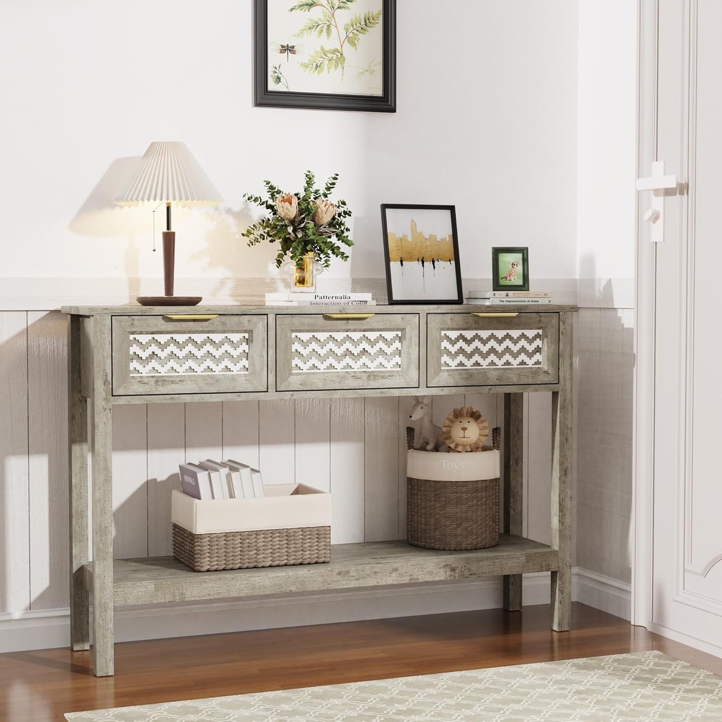 Entryway Table with 3 Drawers (Grey) - Image 2