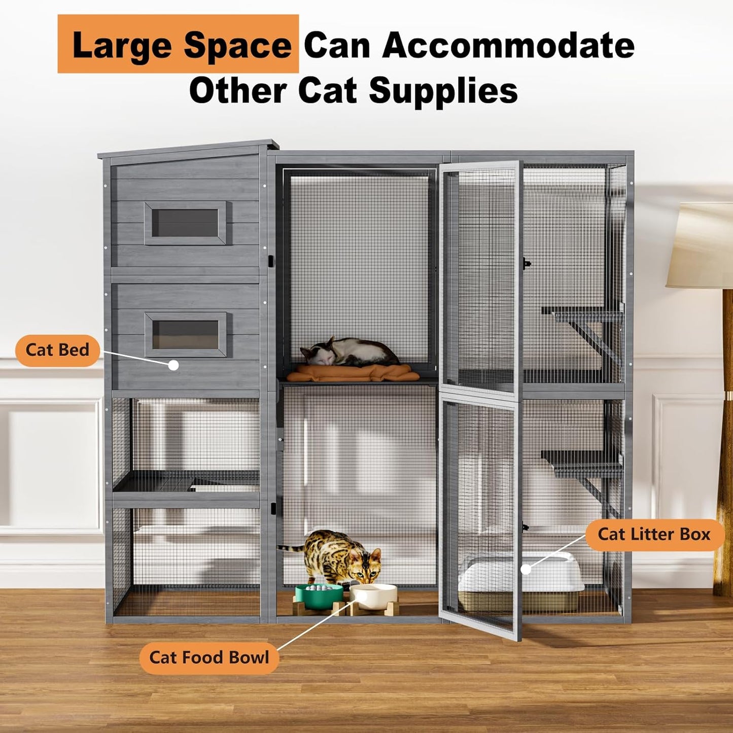 Large Indoor Cat Catio, 4 Tier Outdoor Cat Enclosures House for Cats - Image 4