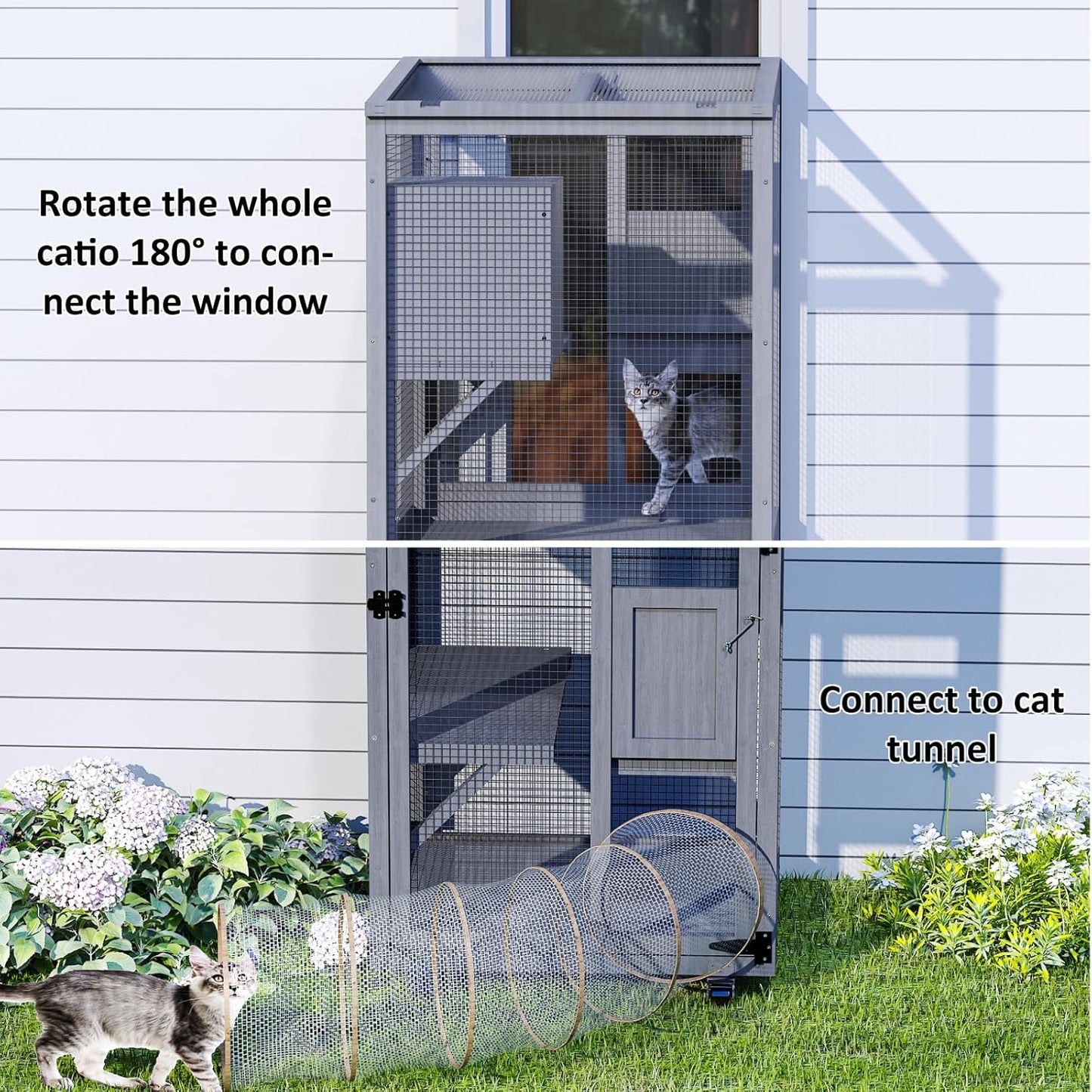 Cat Catio Outdoor Enclosure, 4 Tiers Cat Playen Catio with Wheels - Image 3