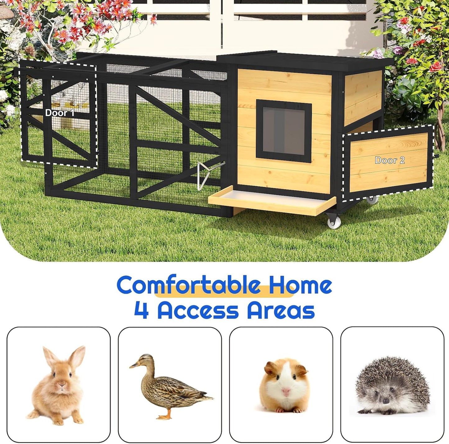 71'' Chicken Coop for 2-3 Chickens with Wheels - Image 3