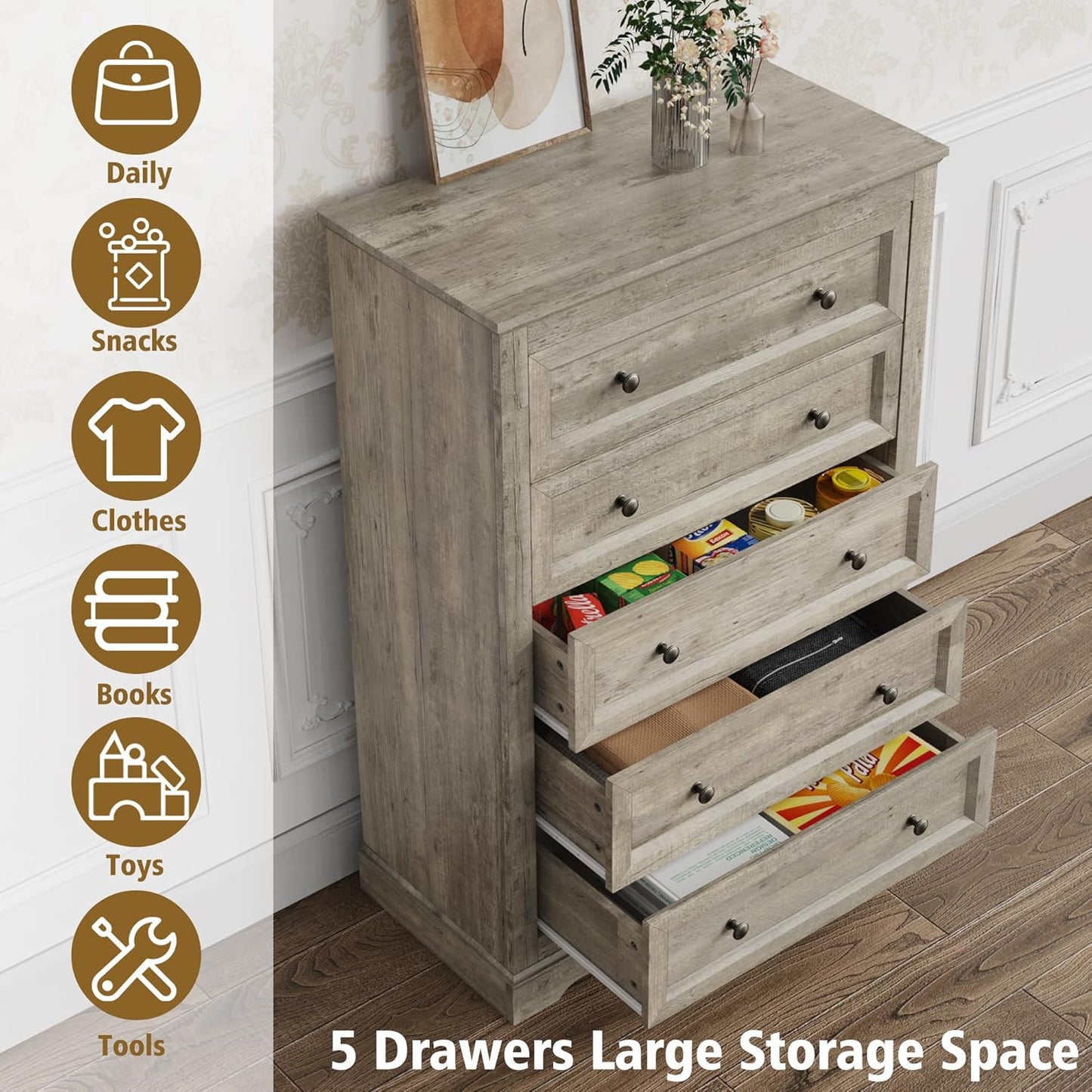 Farmhouse Dresser 5 Drawer (Grey) - Image 7