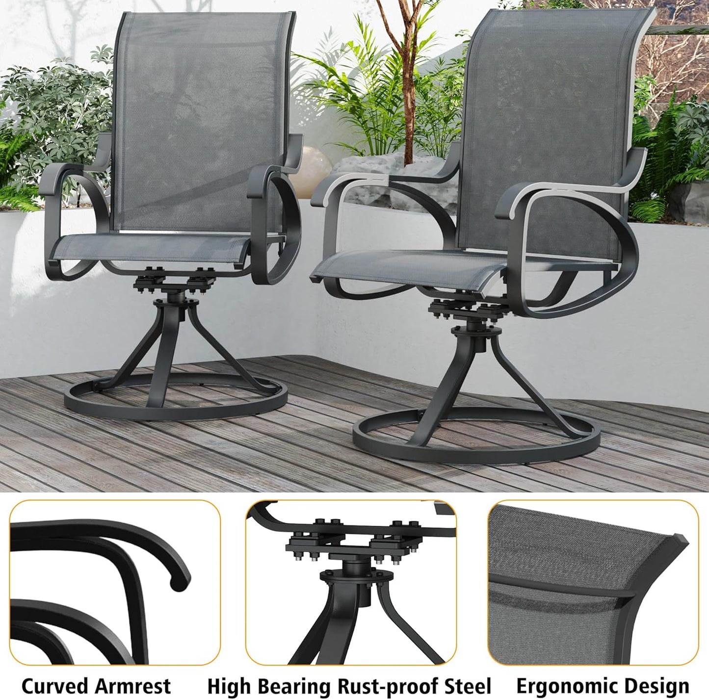 Patio Swivel Chair Set of 2 - GREY - Image 5
