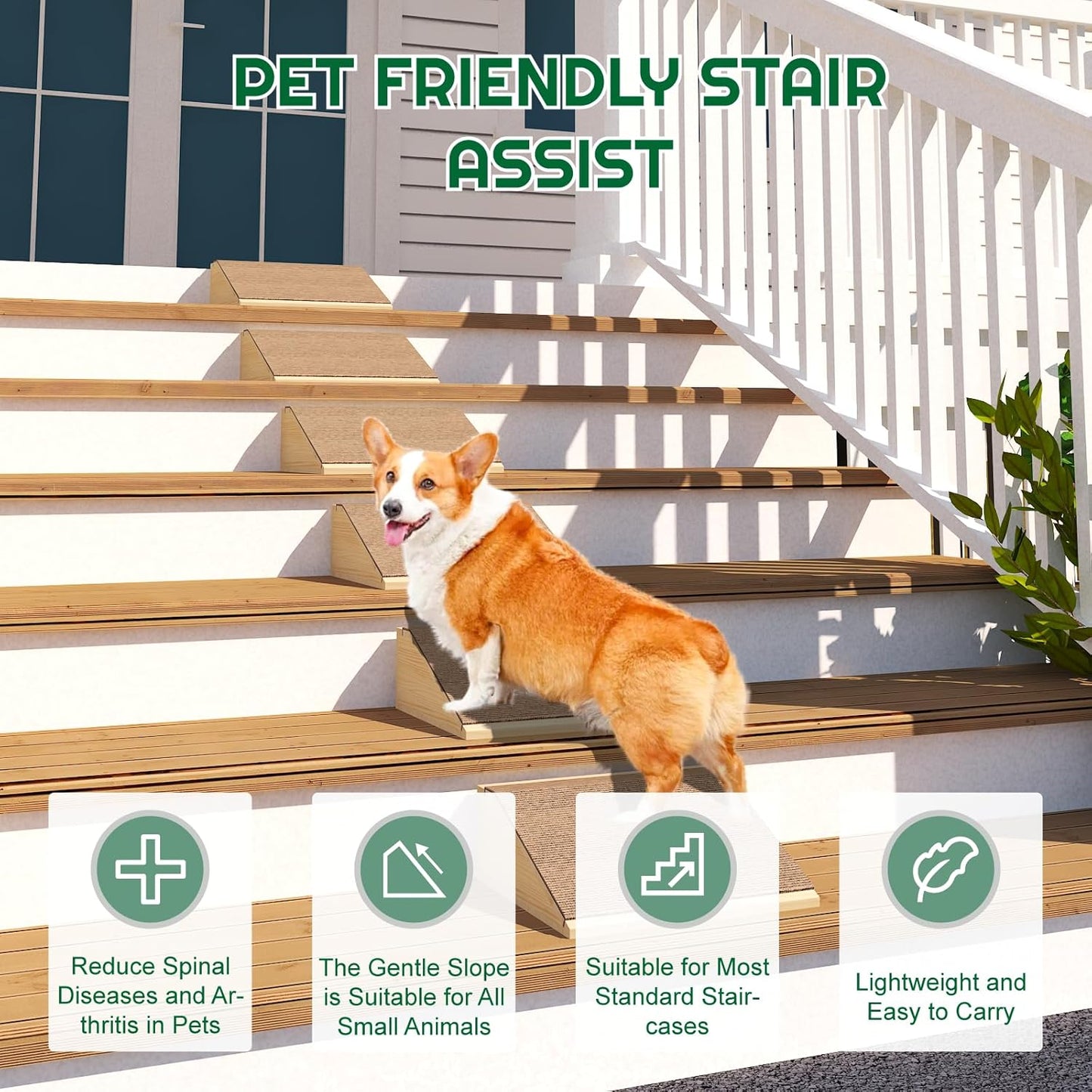 Dog Ramp for Stairs with Anti-Slip Brown Carpet, Lightweight Wooden Pet Ramp, 2 Pack - Image 5