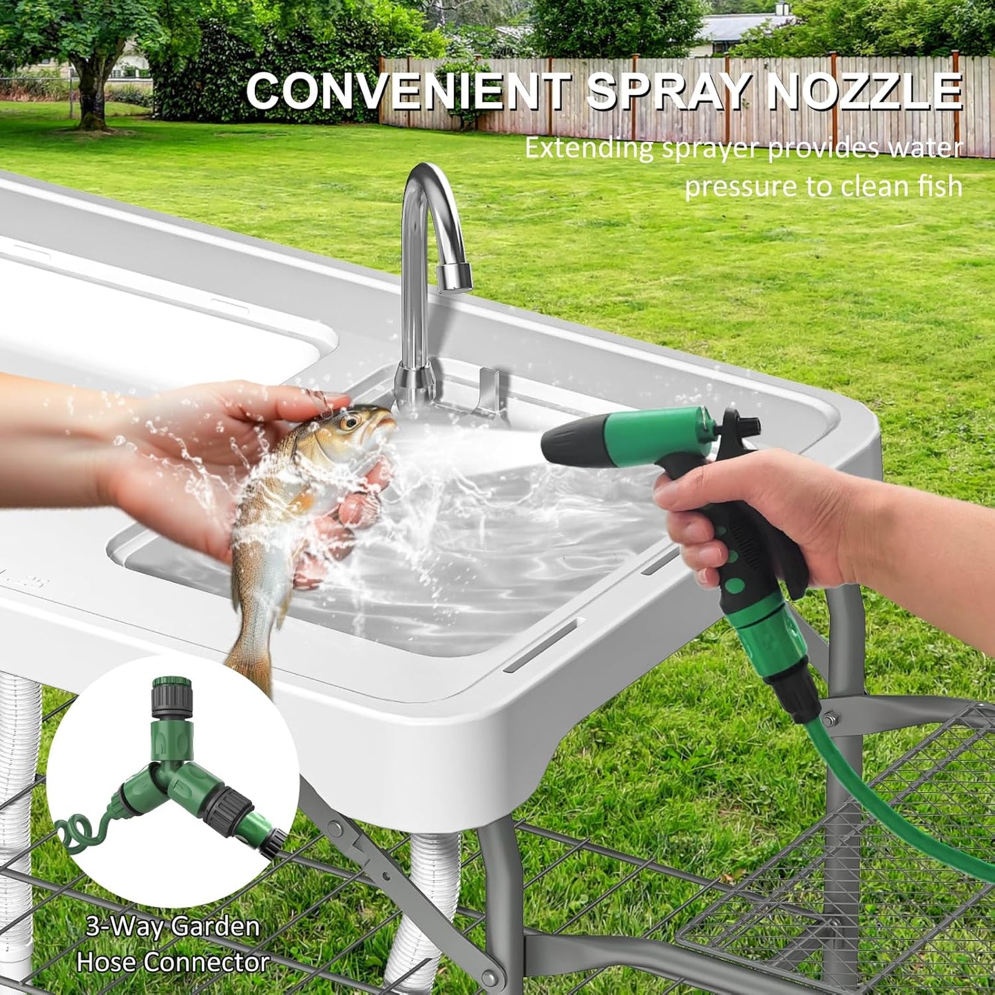 42.5" Fish Cleaning Table with Dual Sink, Portable Folding Camping Table - Image 5