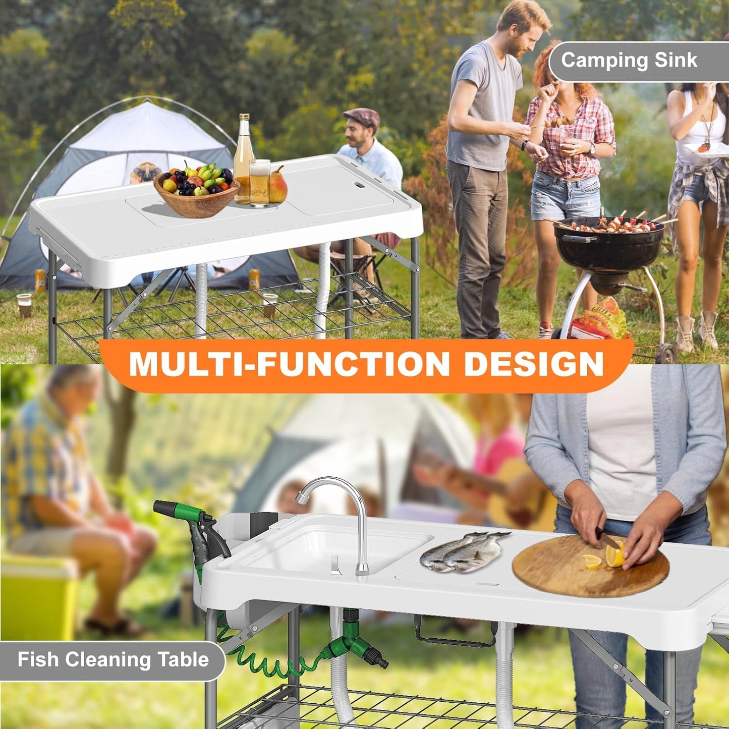 Folding Fish Cleaning Table with 2 Sinks, 42.5'' Portable Camping Sink Table - Image 6