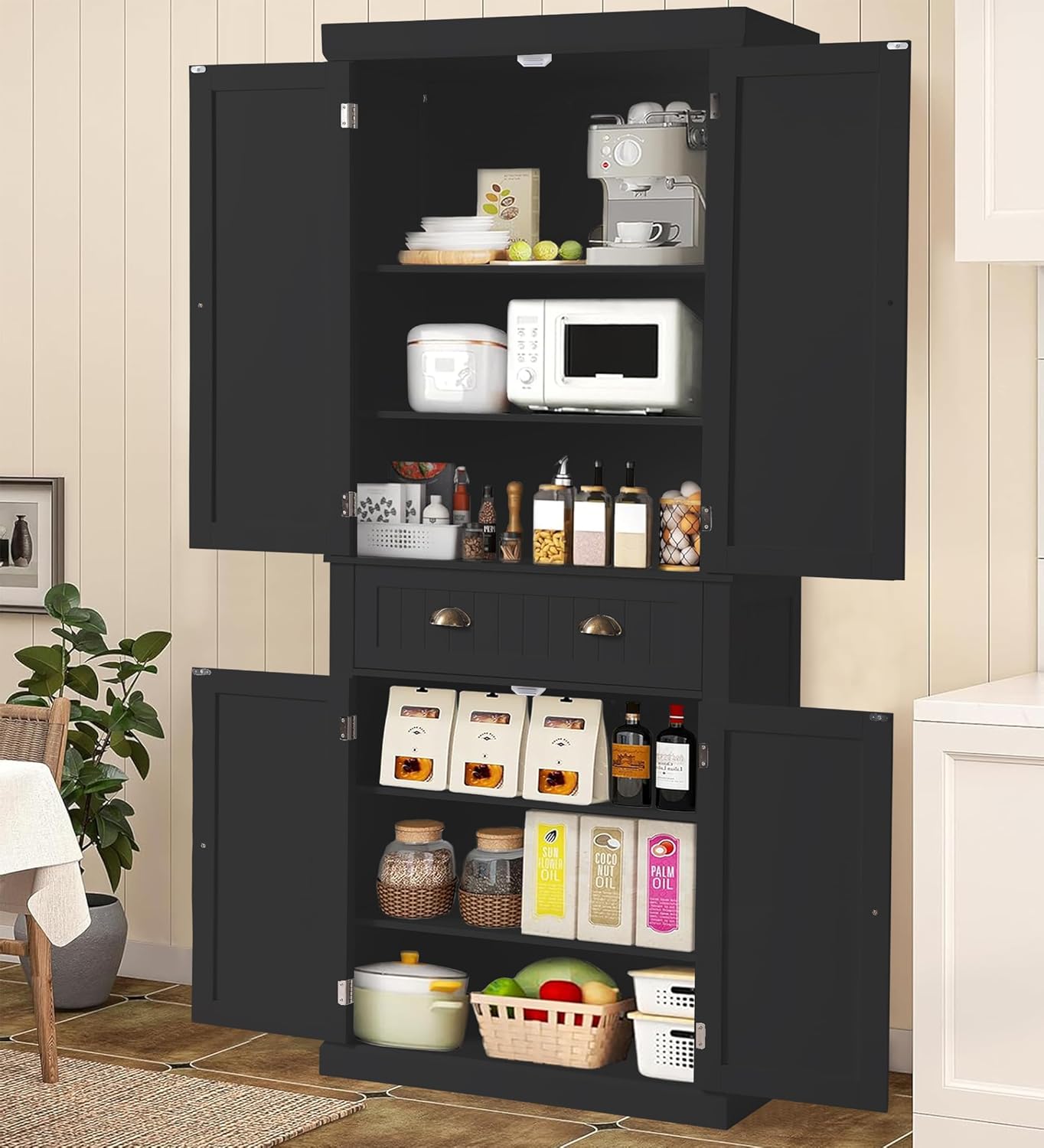 Tall Kitchen Pantry Cabinet, Farmhouse Storage Cabinet with Doors, Drawer and Adjustable Shelves - Image 2