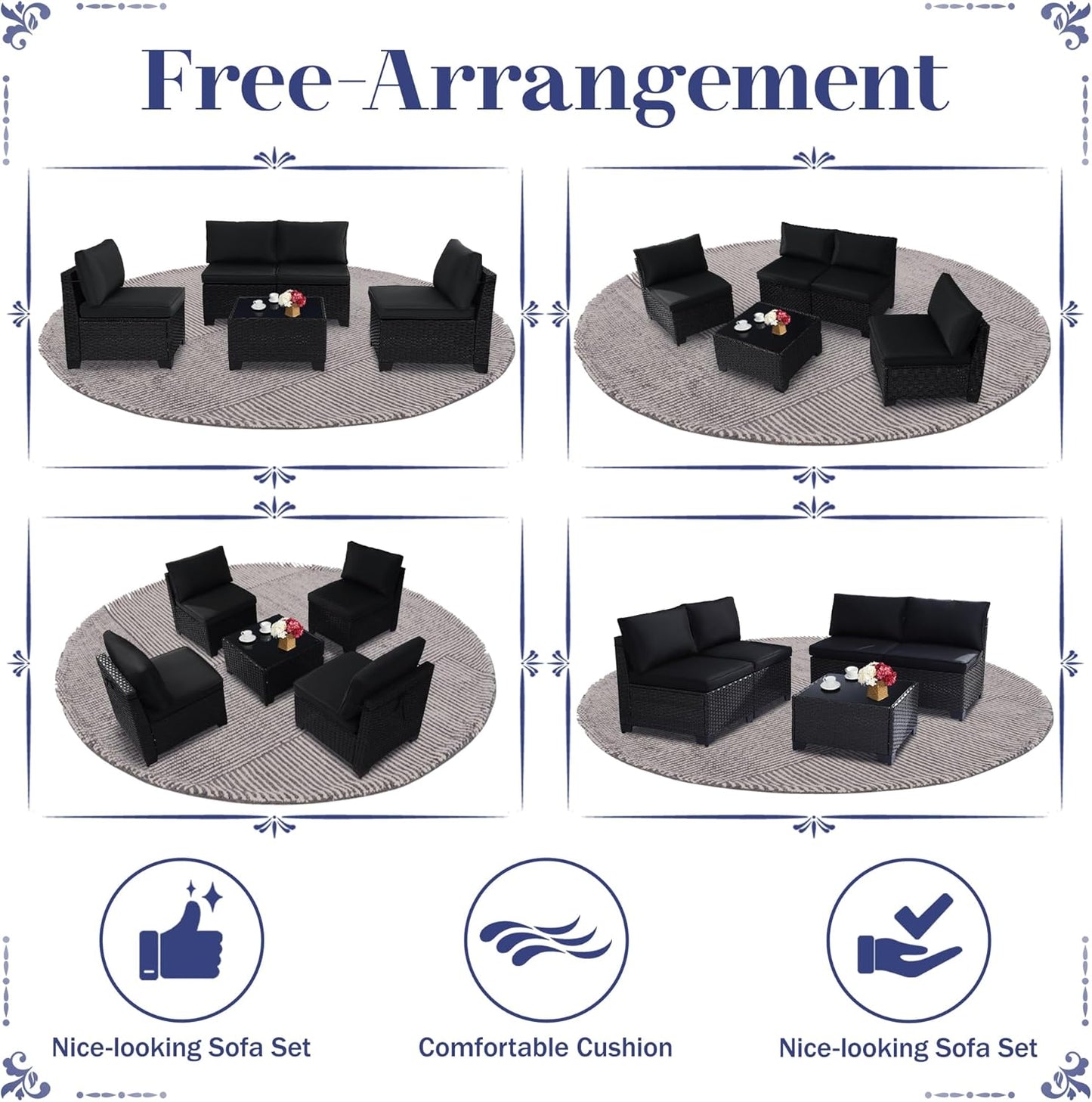 5 Piece Patio Furniture Set, Outdoor Patio Furniture Sets, Patio Conversation Set with Coffee Table, Cushions, All-Weather PE Rattan Sofa Set - Image 2