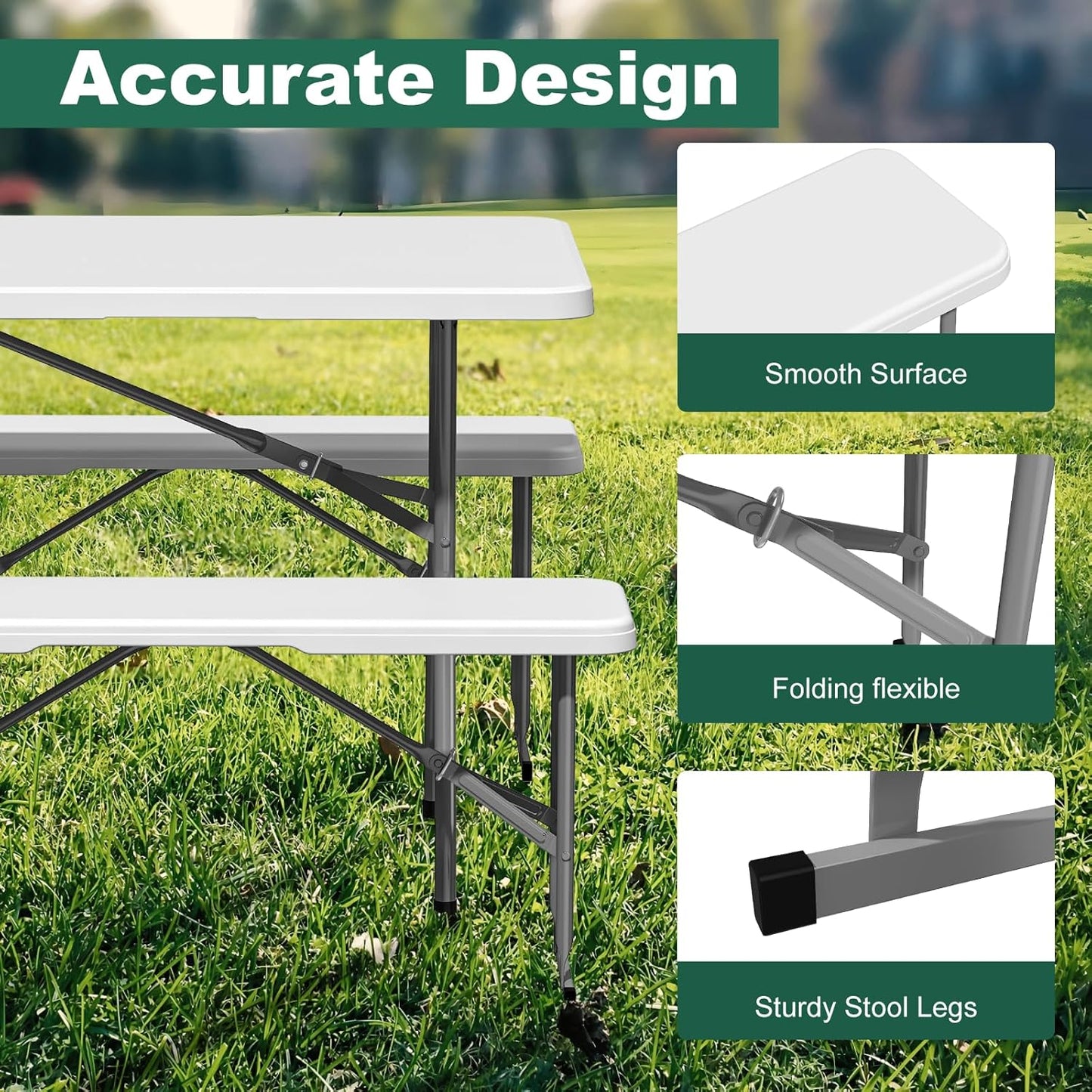 6ft Folding Bench 2 Pack, Plastic Folding Bench for Picnic Camping Dining Party Garden - Image 4