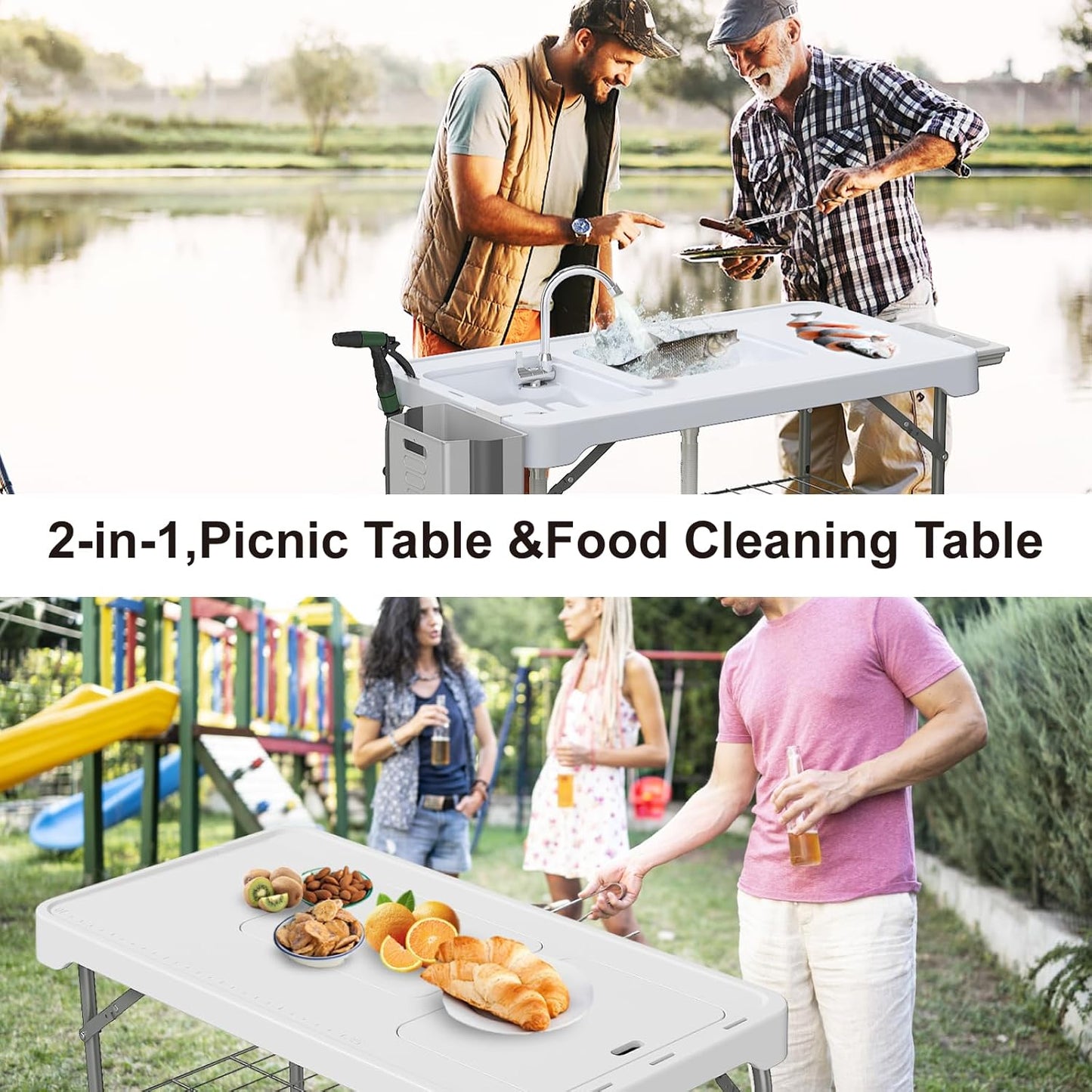 42.5" Fish Cleaning Table with Dual Sink, Portable Folding Camping Table - Image 7