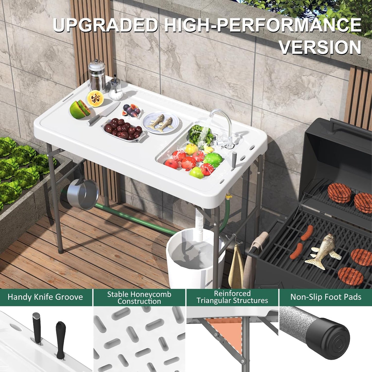 42.5" Fish Cleaning Table with Sink, Folding Camping Table & Fish Cleaning Station - Image 5