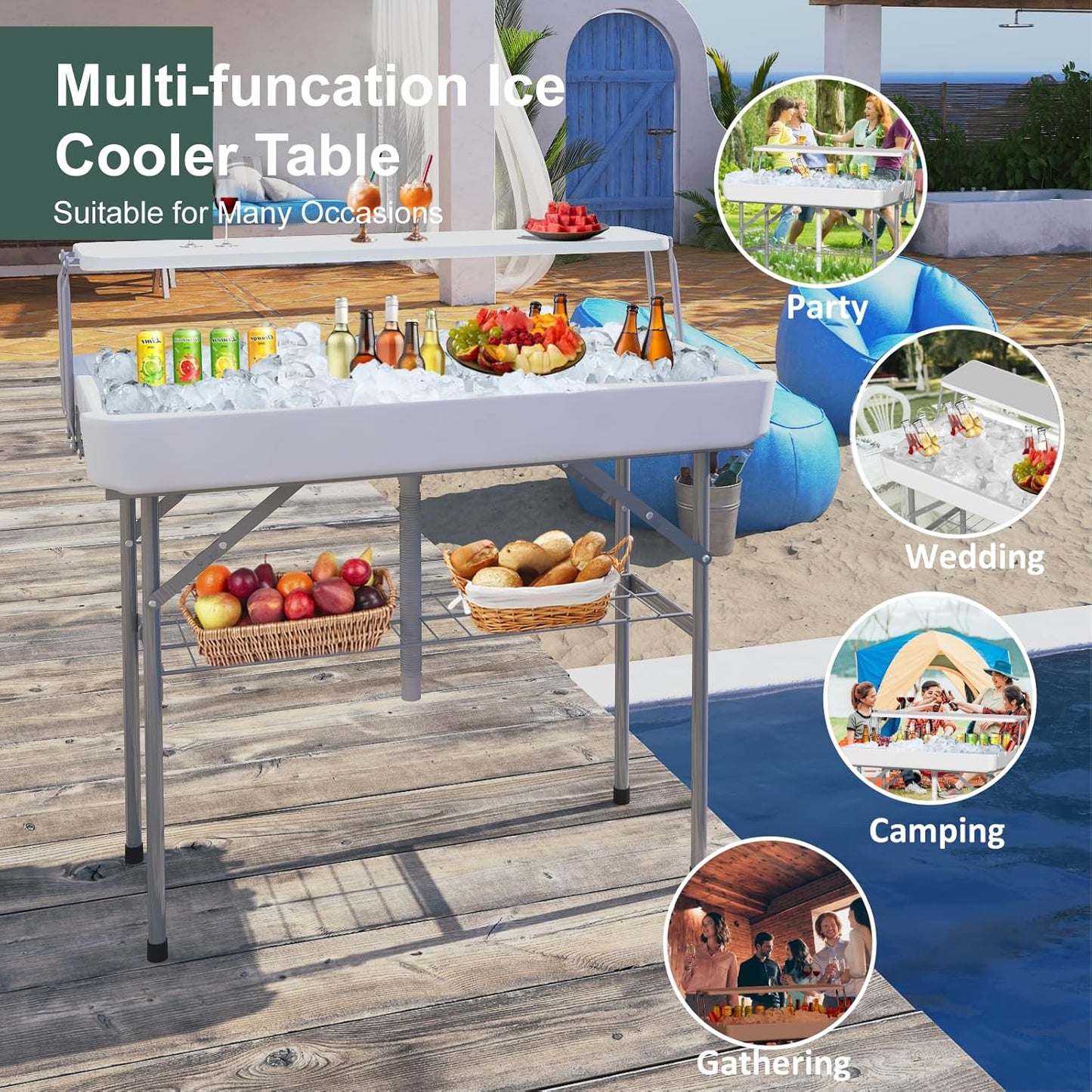Ice Cooler Table with Drain, Two-Tier Plastic Folding Tables - Image 7