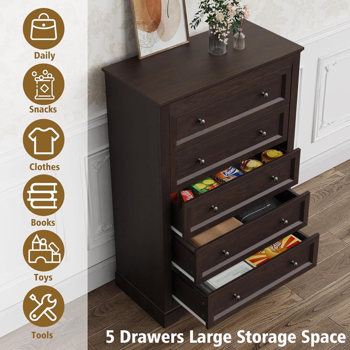 Farmhouse Dresser 5 Drawer (Brown) - Image 7